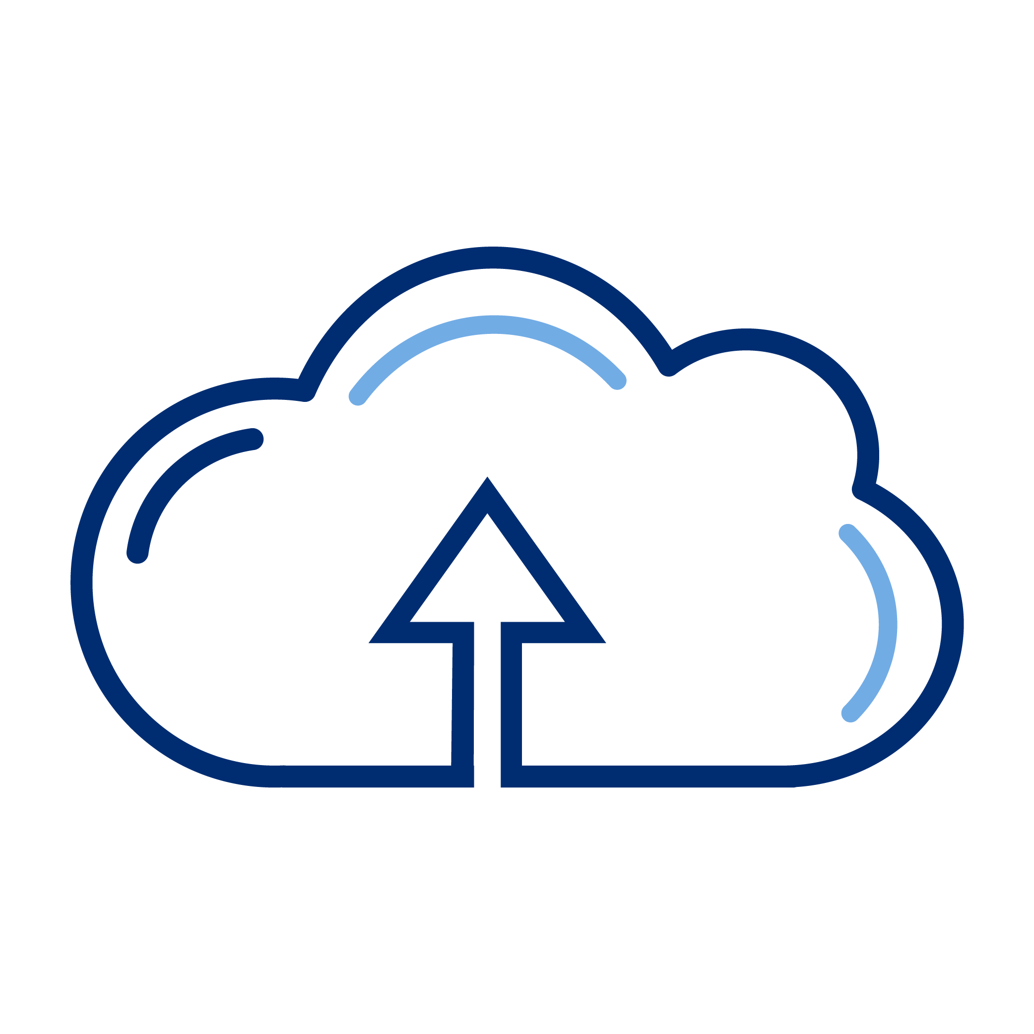 Icon of a cloud with an upward arrow indicating cloud uploading or data transfer