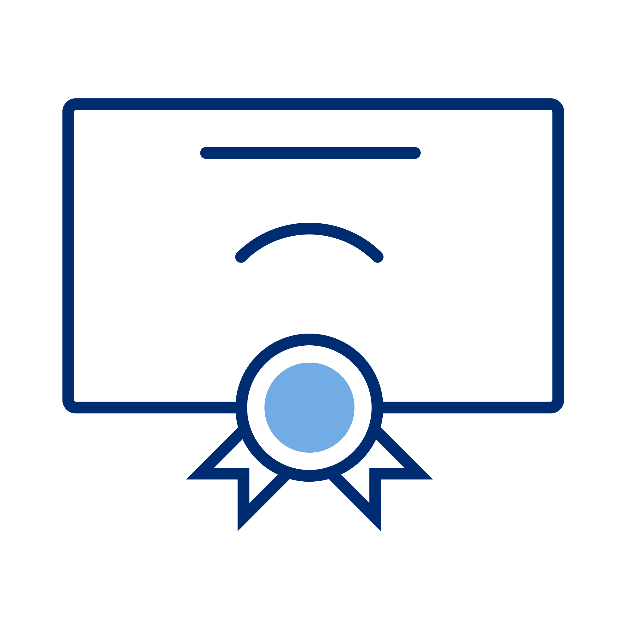 Outline of a diploma certificate with a ribbon and seal, indicating achievement or certification.