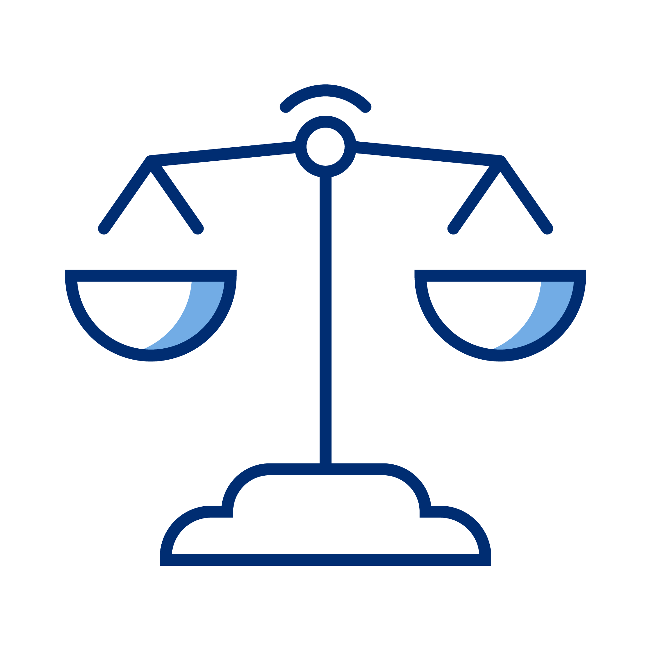 Illustration of a balanced scale, representing justice or law.