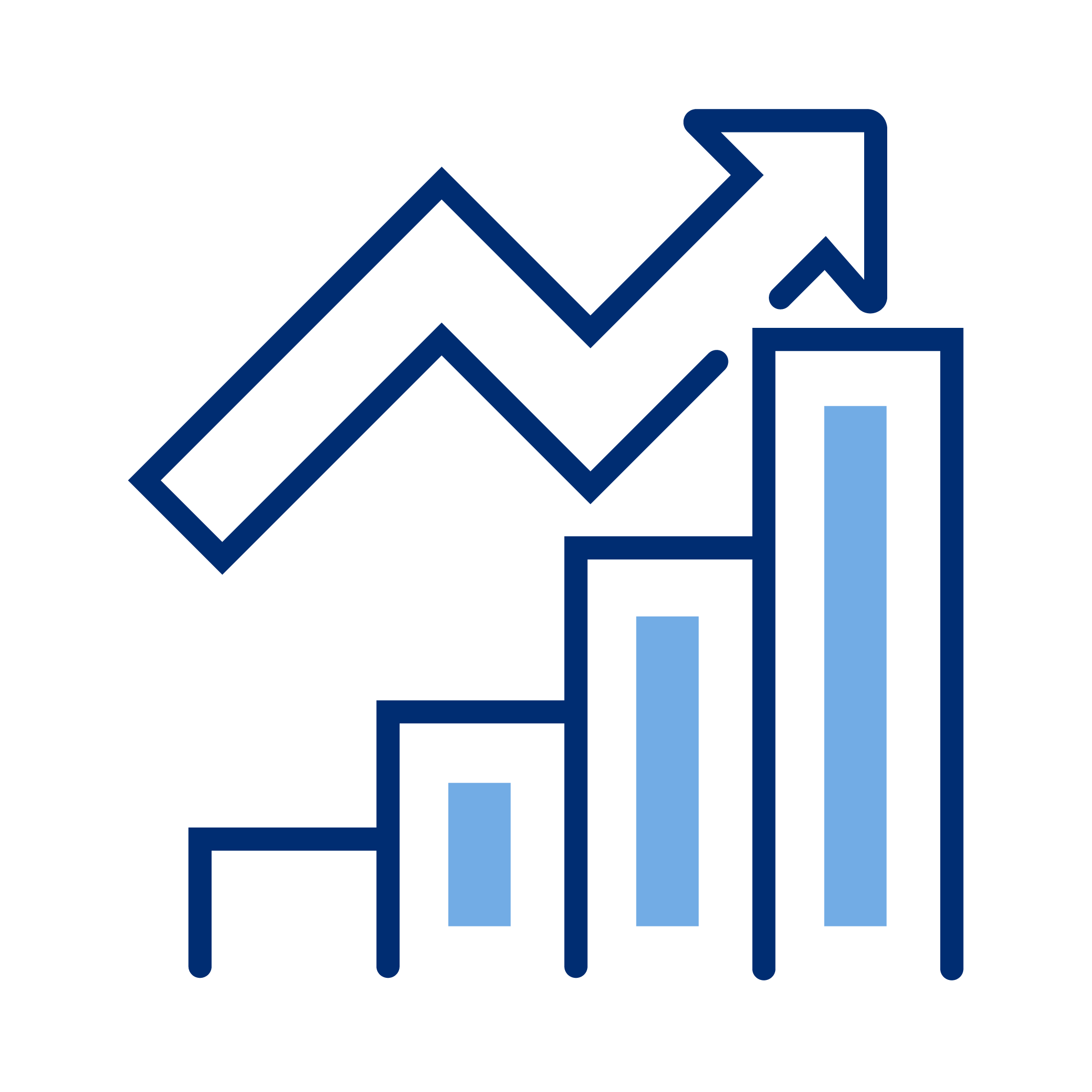 Line and bar graph depicting business growth or financial increase with upward trending arrow.
