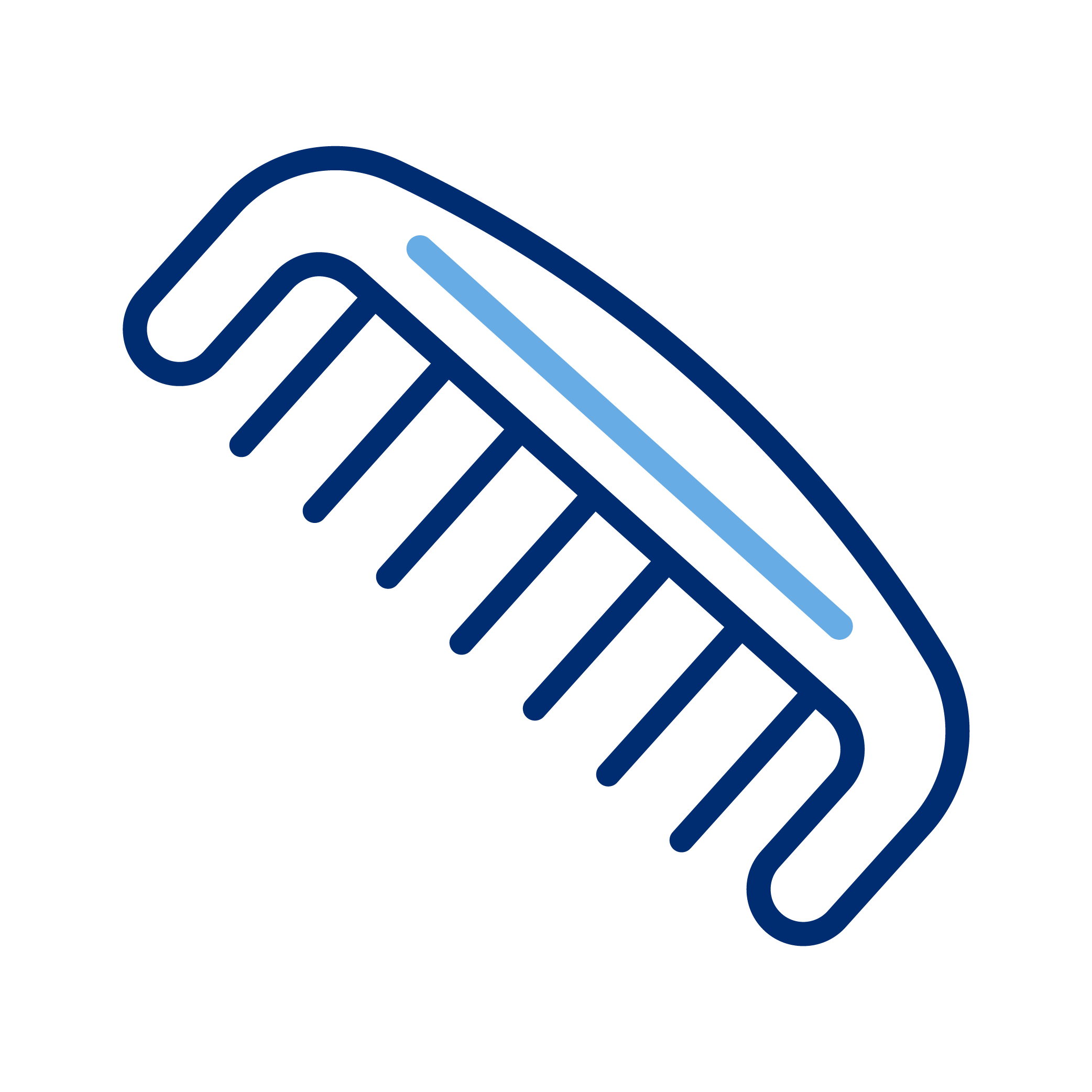 Illustration of a blue electric hair comb with teeth.