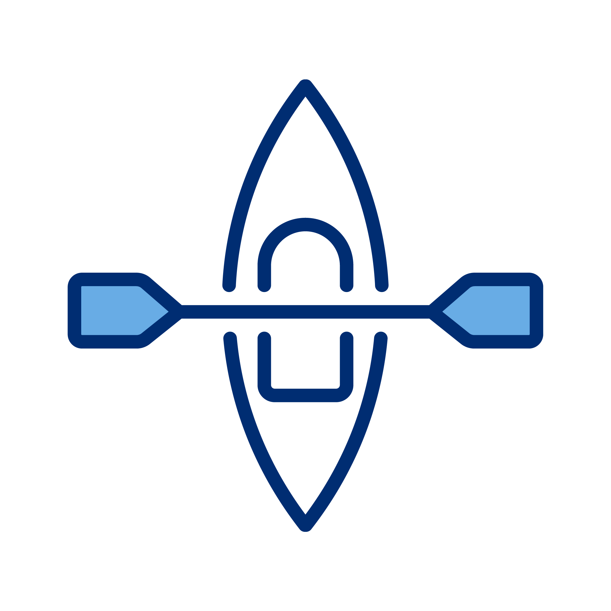 Simple illustration of a kayak with a paddle inside.