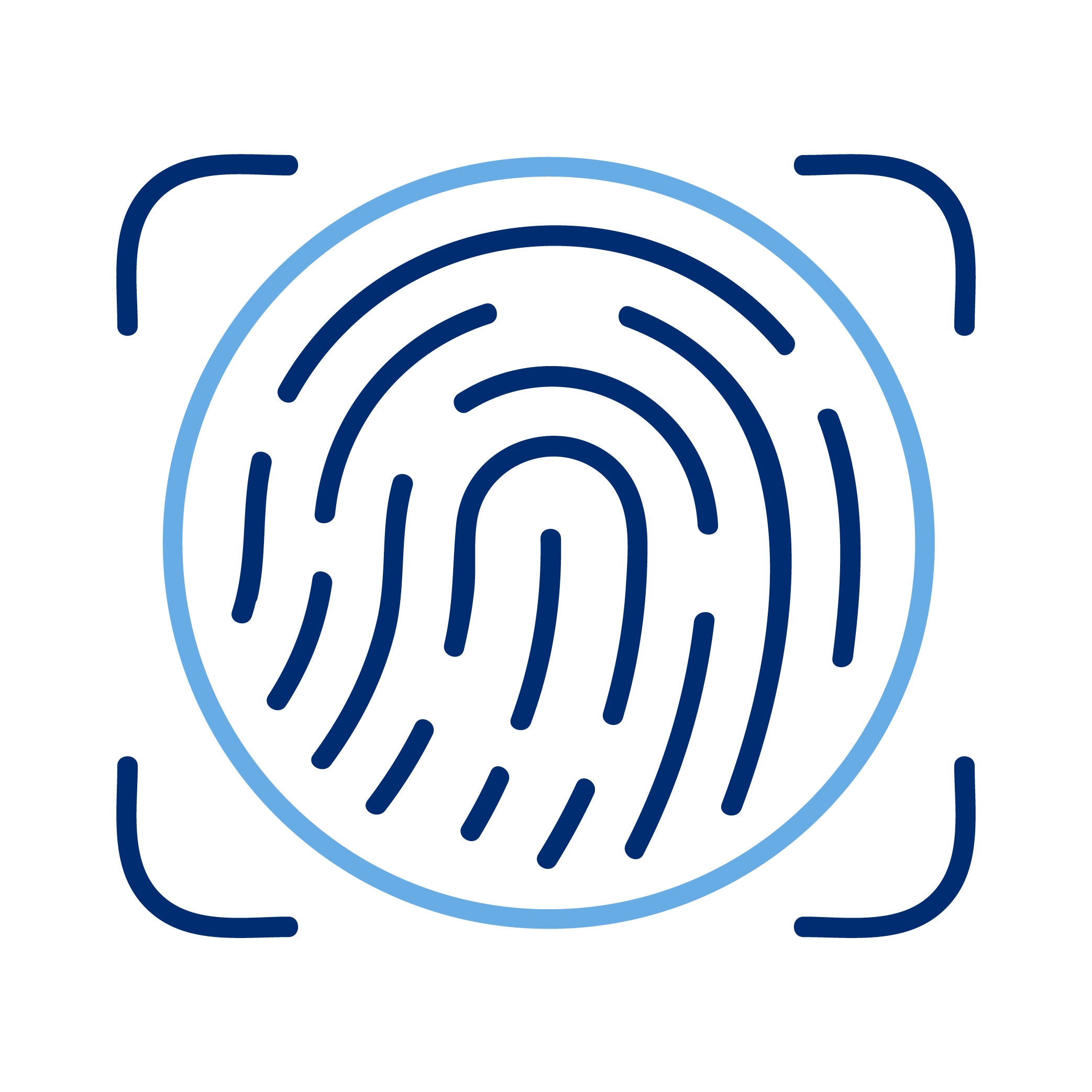 Digital fingerprint scanner icon with blue lines on black background