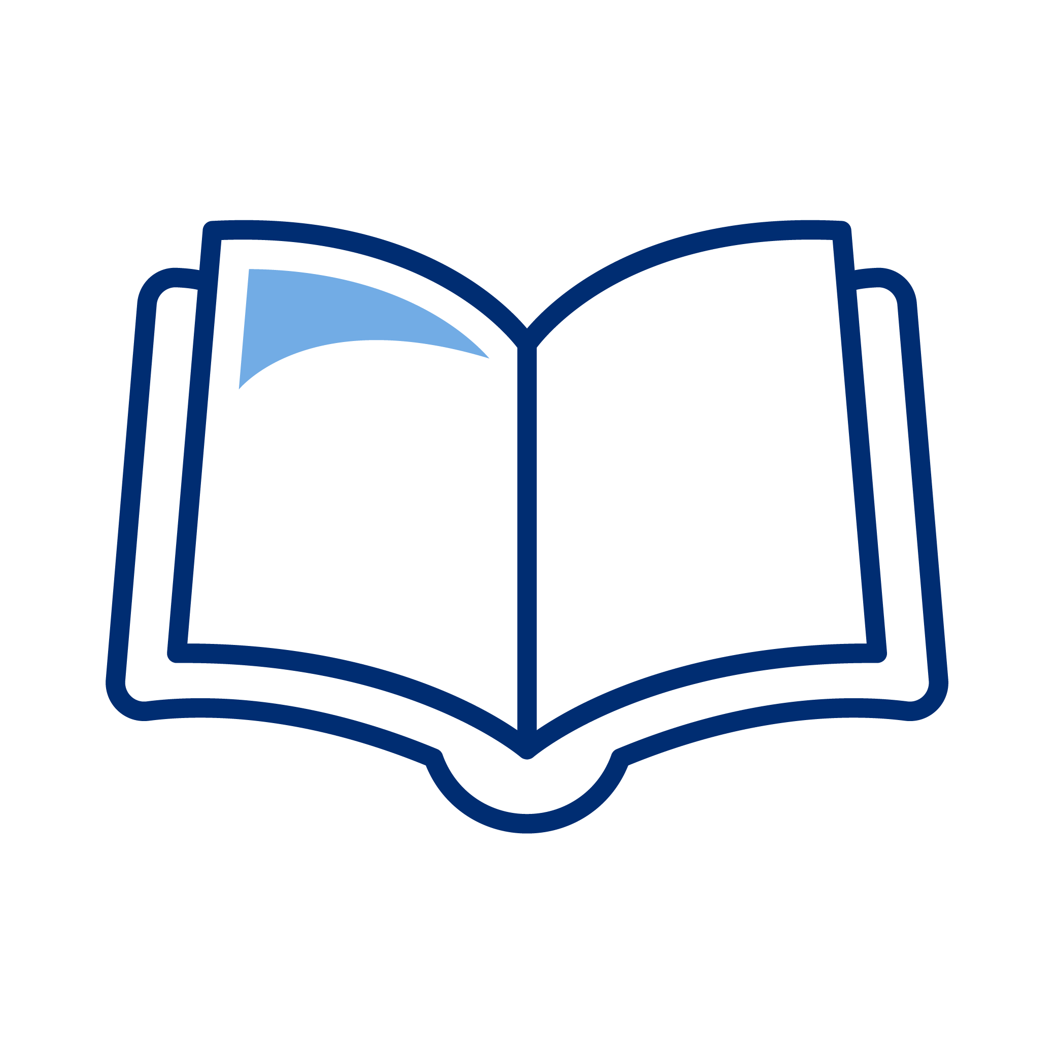 Outline of an open book with a blue and black color scheme.