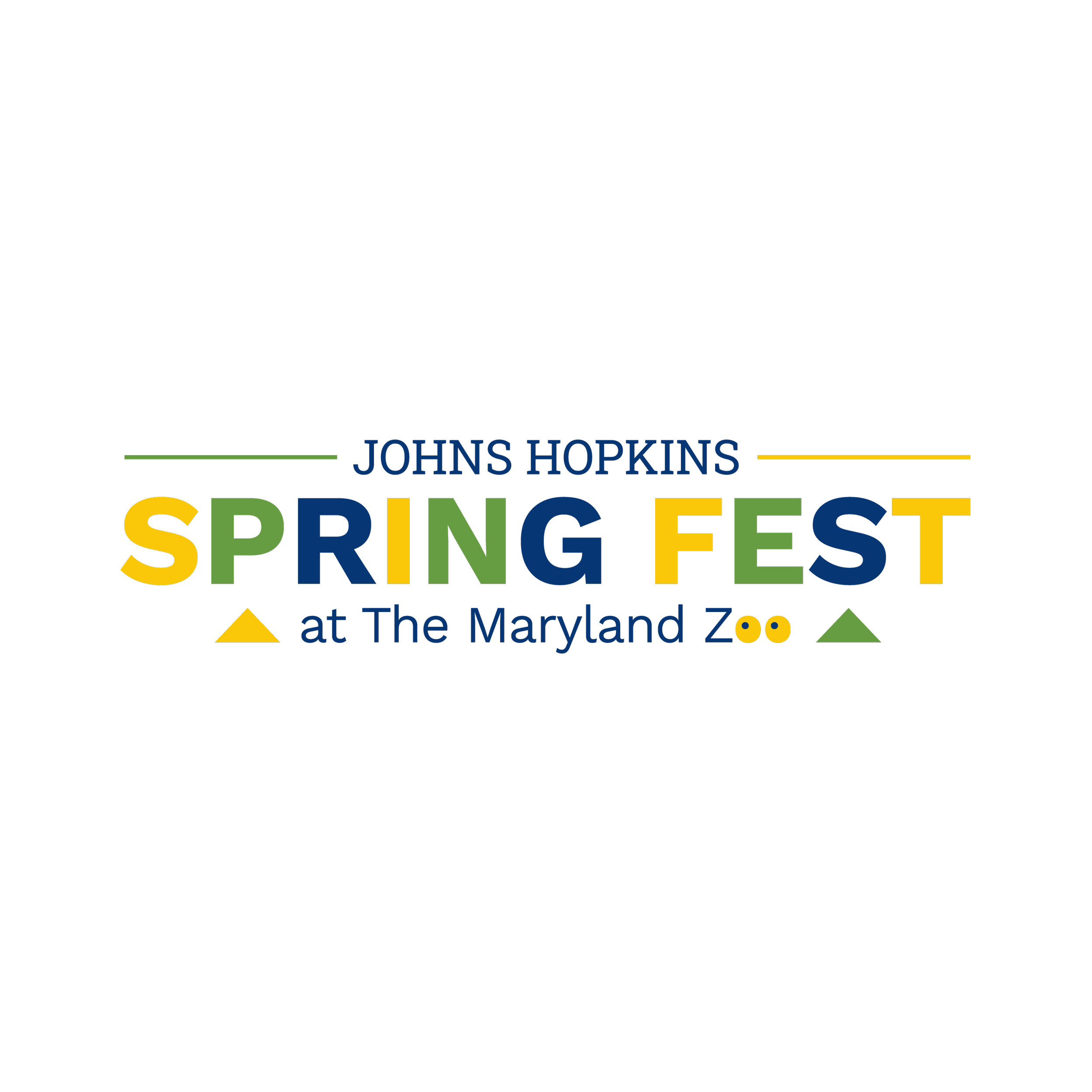 Colorful event banner for Johns Hopkins Spring Fest at The Maryland Zoo, with text and small graphic icons of a triangle and circles.
