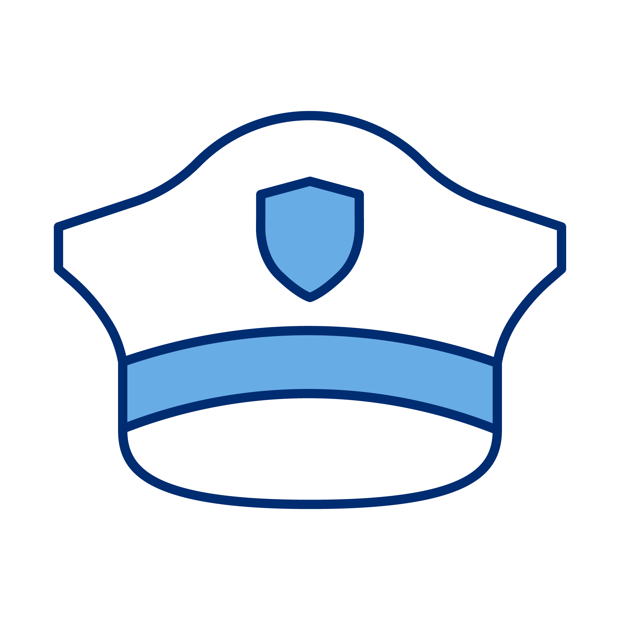 Illustration of a police officer's hat with a shield emblem in the center.