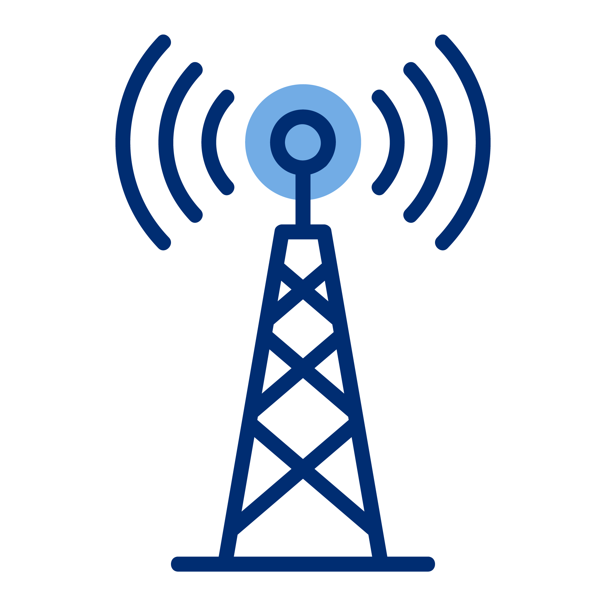 Icon of a radio tower transmitting signals.