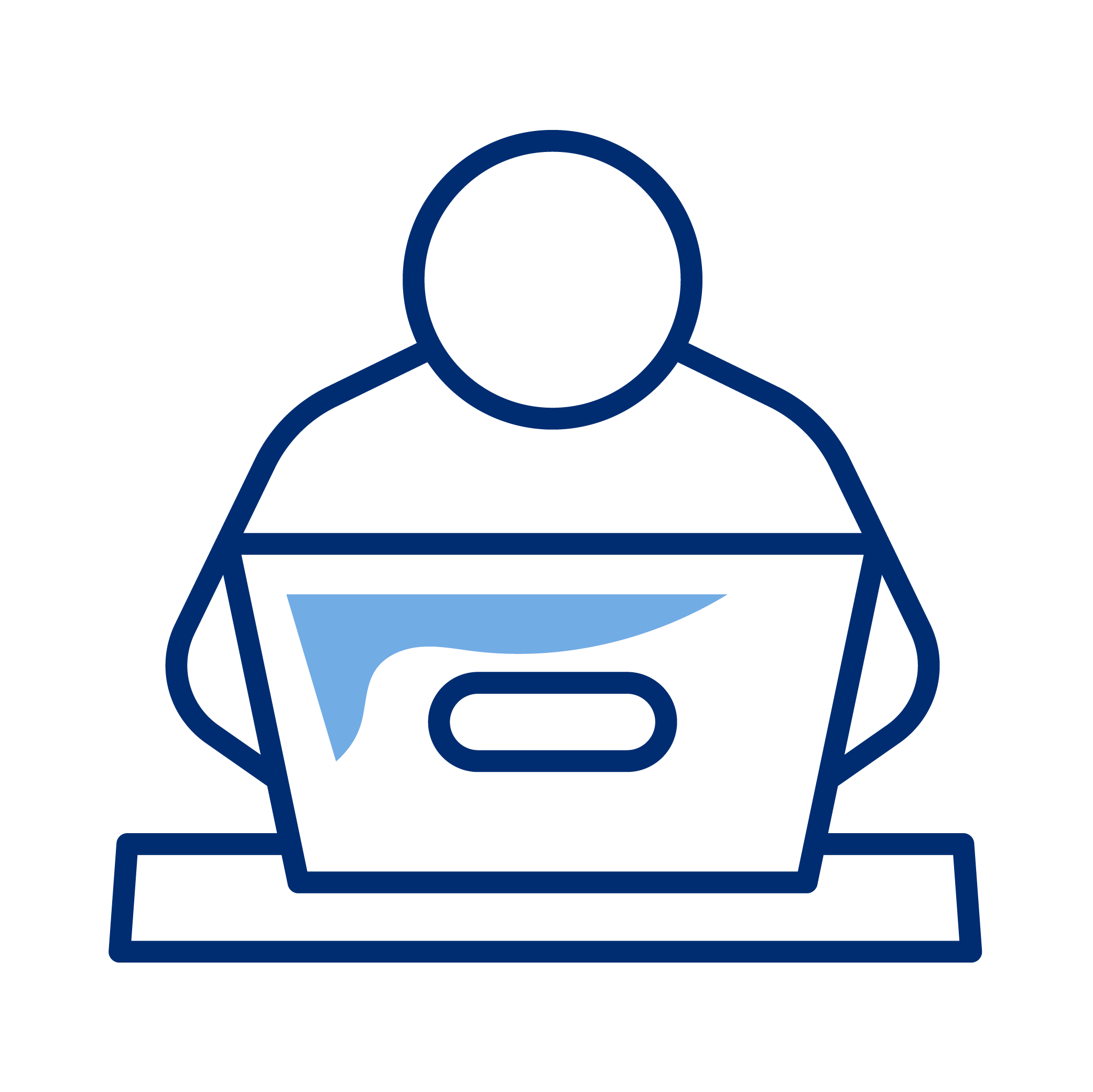 Outline of a person sitting at a desk with an open laptop computer.
