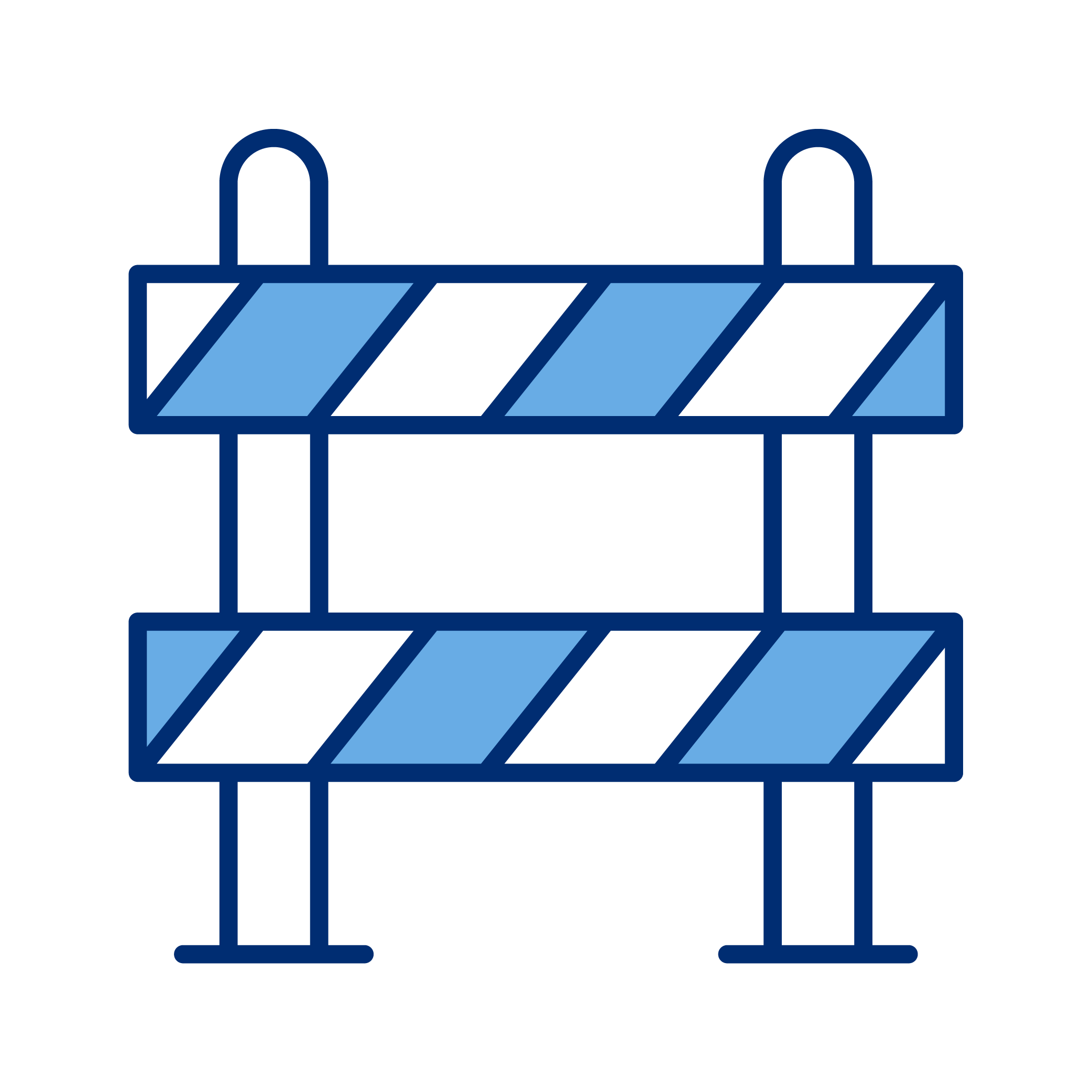 Illustration of a construction barricade with blue and black diagonal stripes.