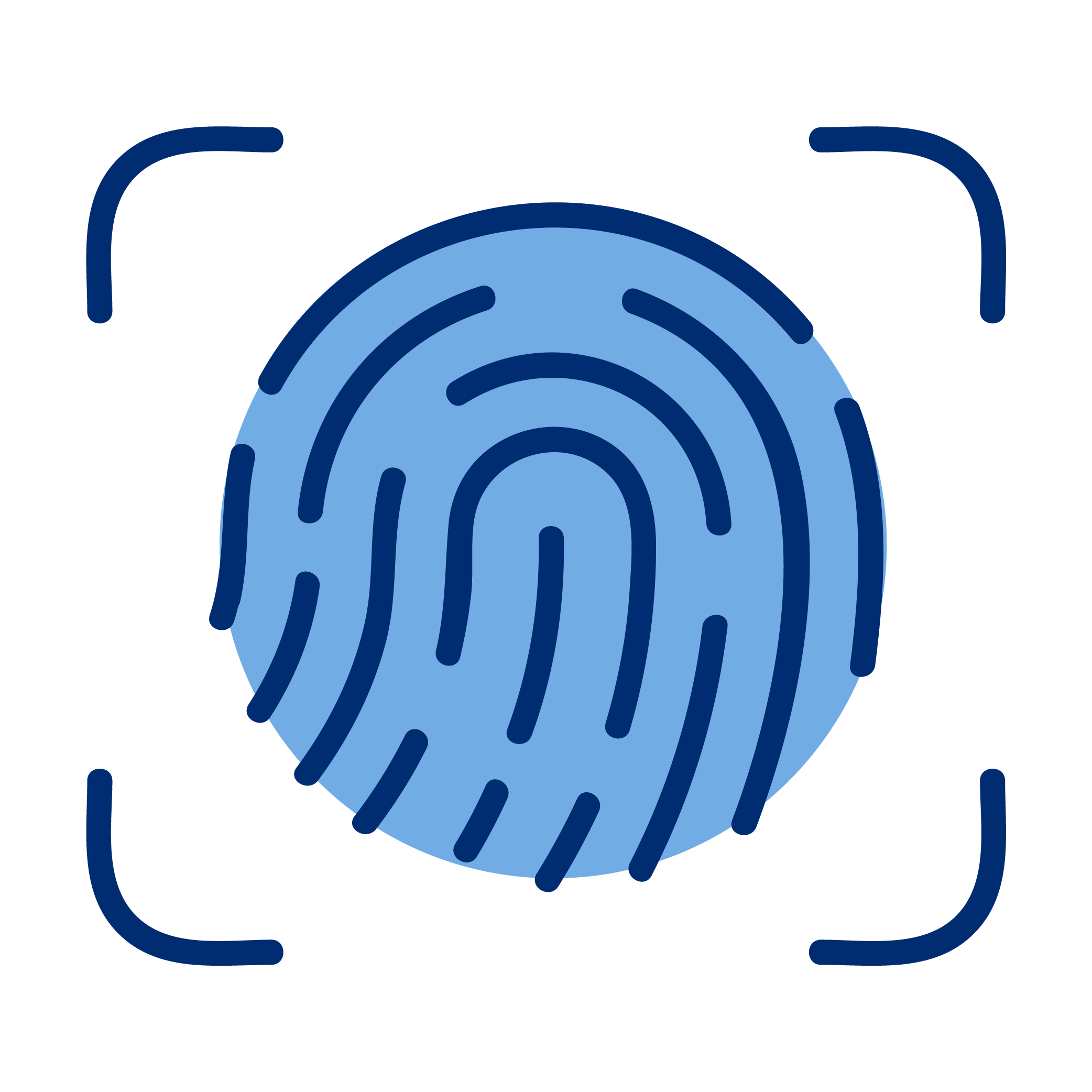 Digital illustration of a fingerprint inside a rounded square frame, symbolizing biometric identification or fingerprint scanning.