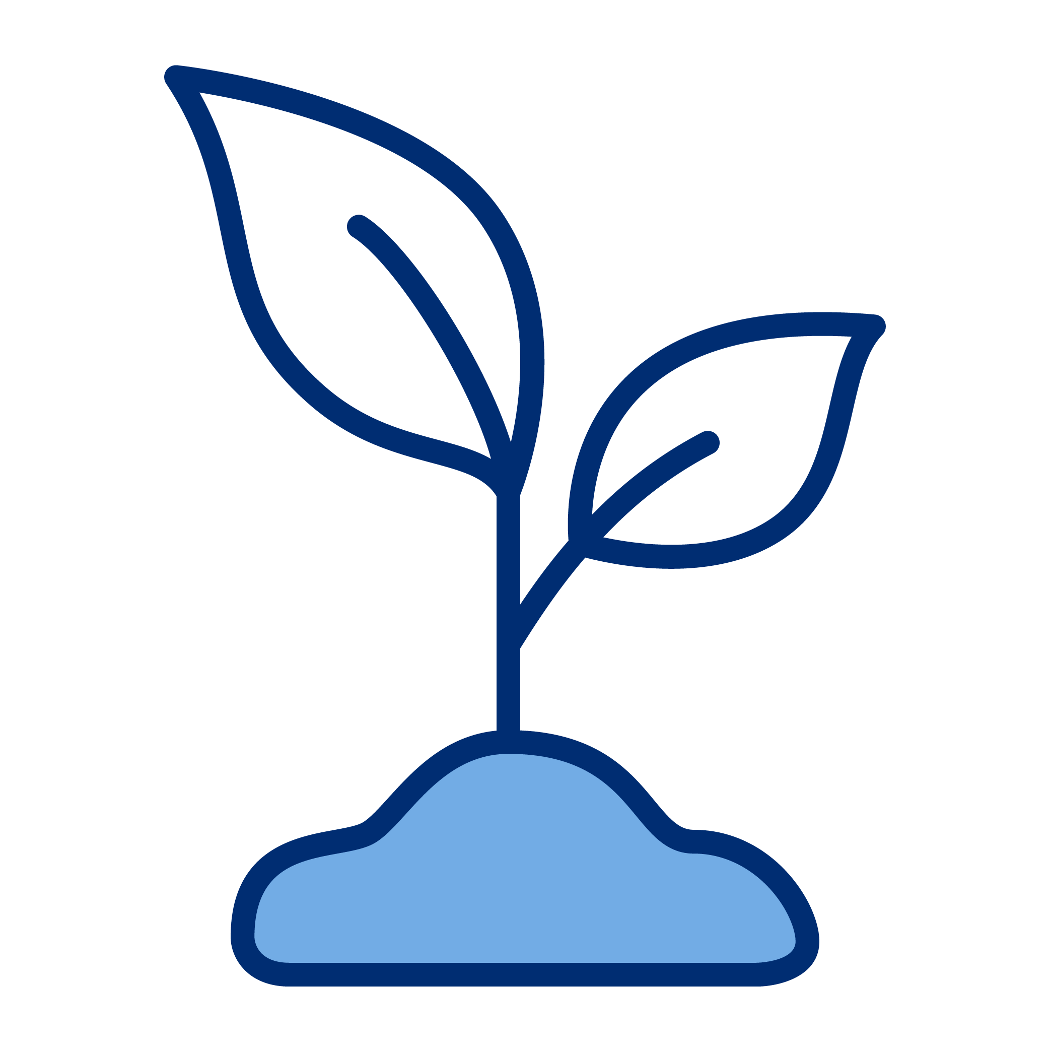 Outline of a small plant with two leaves growing from the soil.