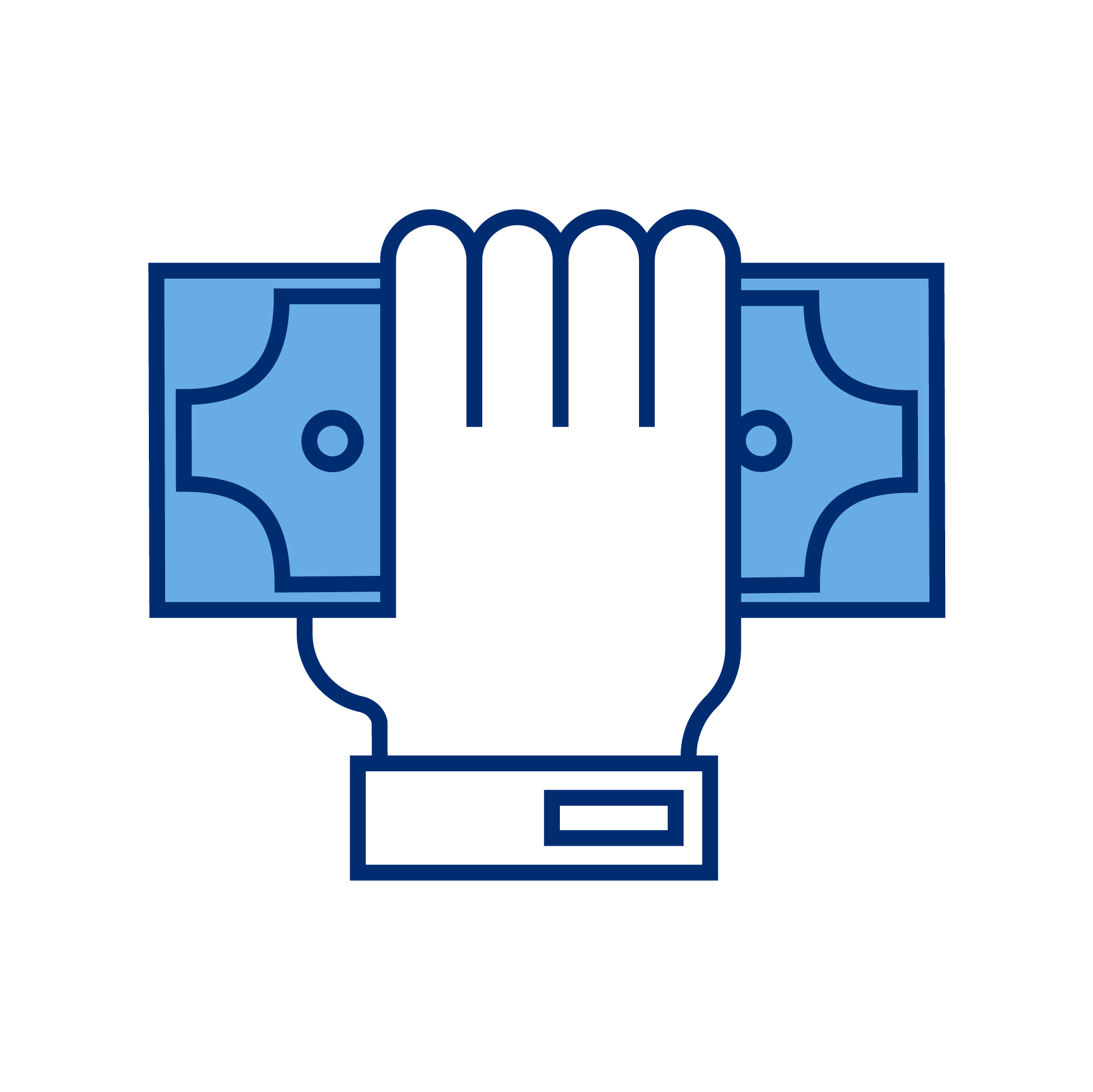 Illustration of a hand holding two paper currency bills.