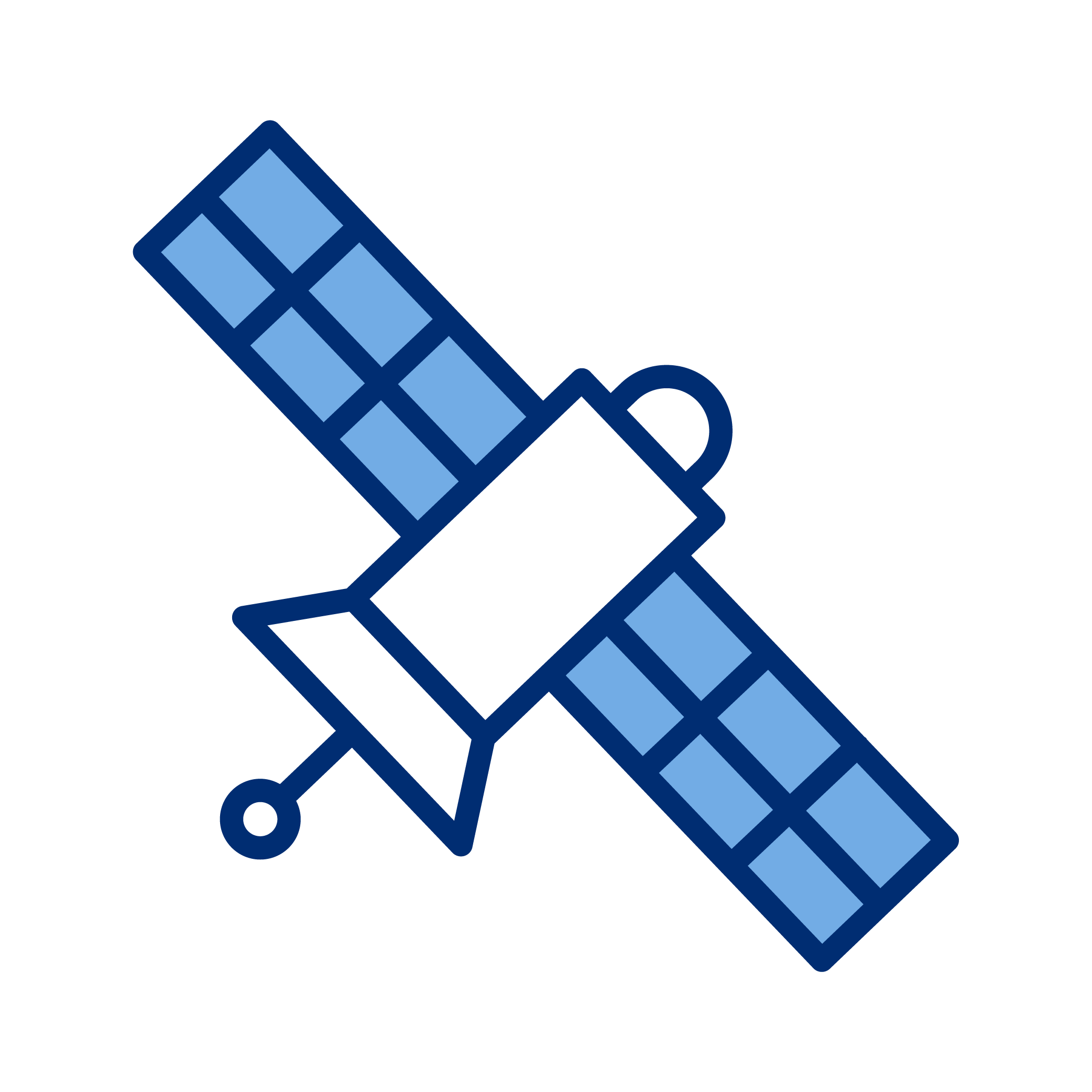 Simplified illustration of a satellite with solar panels.