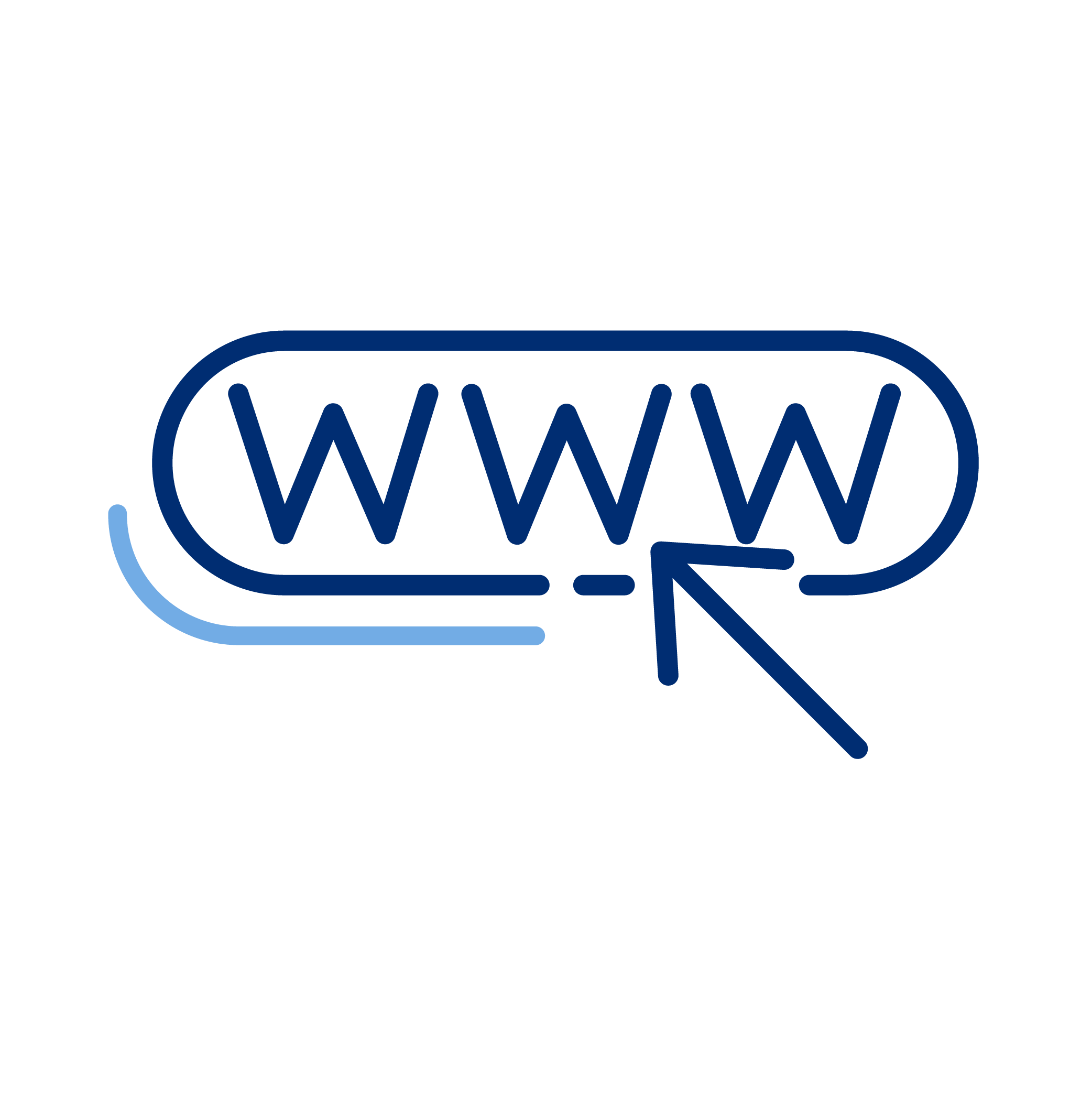 Illustration of a computer screen with a web address (WWW) and a cursor arrow pointing at it, representing online browsing or internet access.