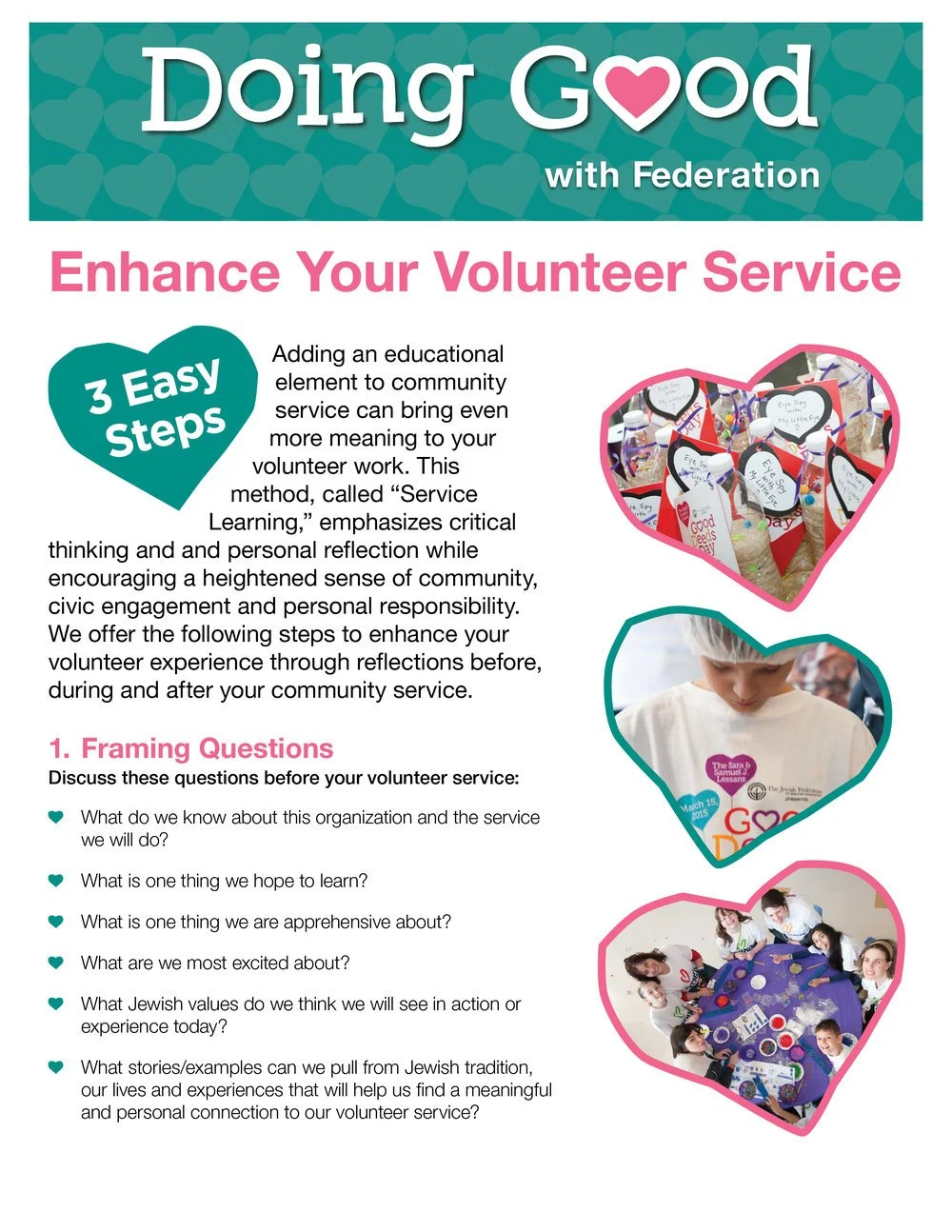 Infographic titled 'Doing Good with Federation' promoting volunteer service enhancement with three steps, including photos of community activities.