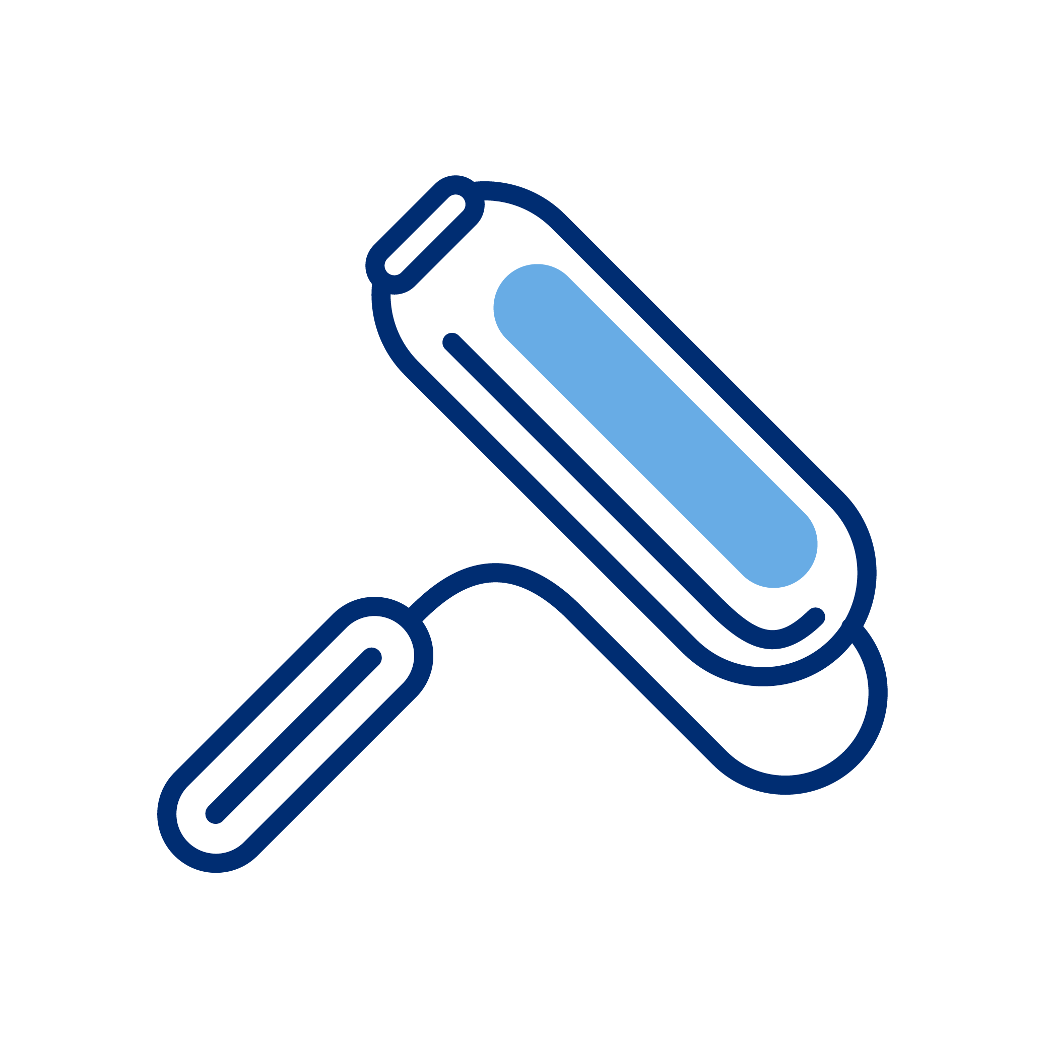 Outline illustration of a lint roller with a handle and adhesive roller, depicted in blue tones.