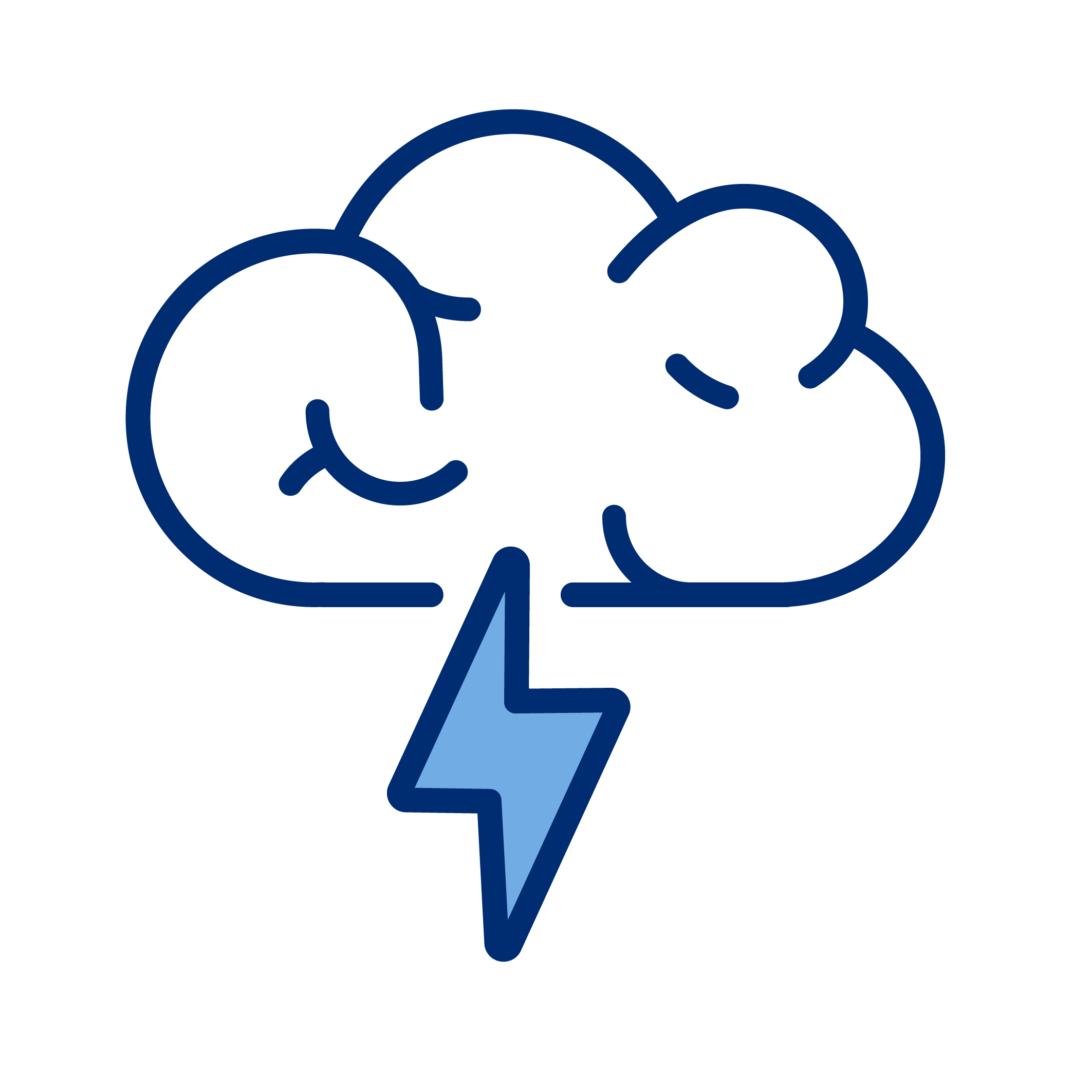 Stylized outline of a brain with a lightning bolt shape beneath it, representing mental energy or power.