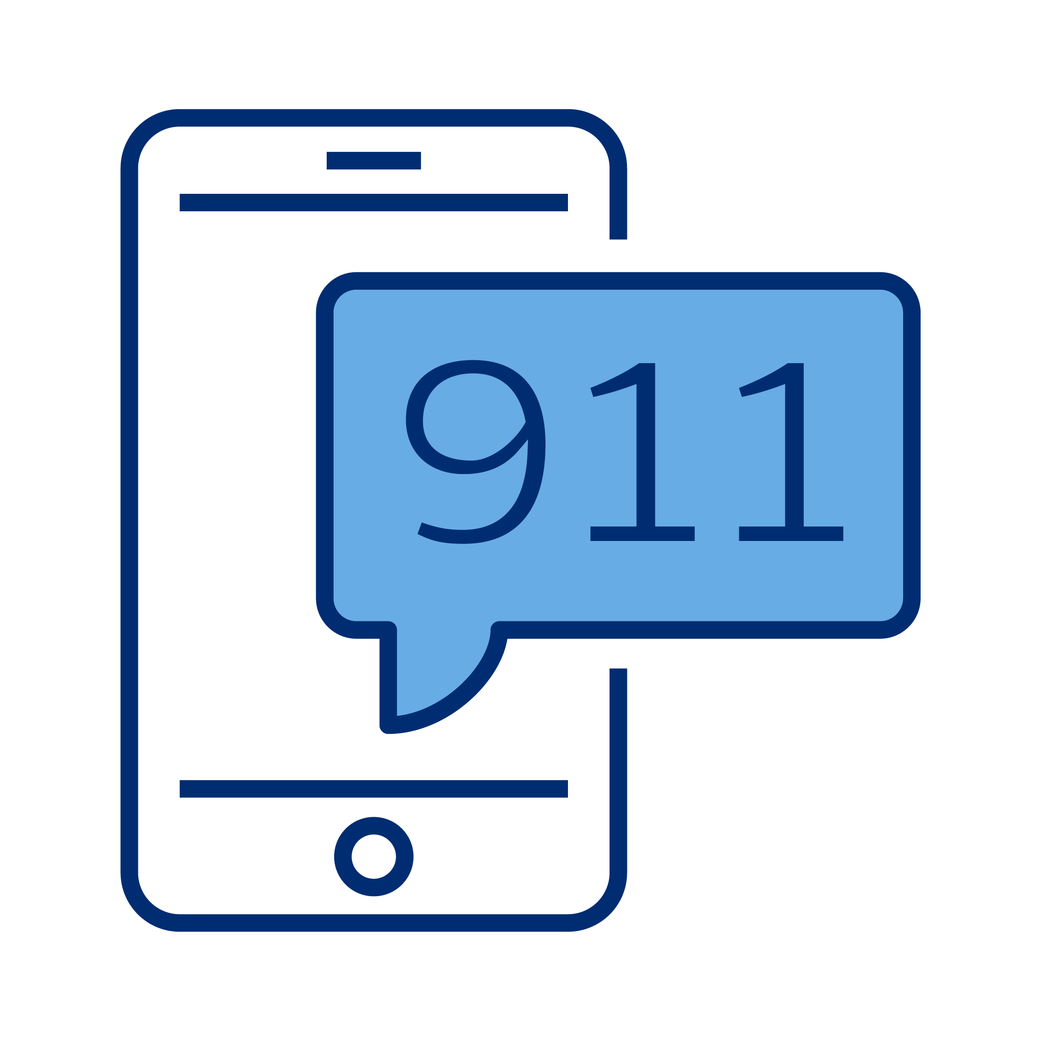 Illustration of a smartphone with a speech bubble displaying the emergency number 911.
