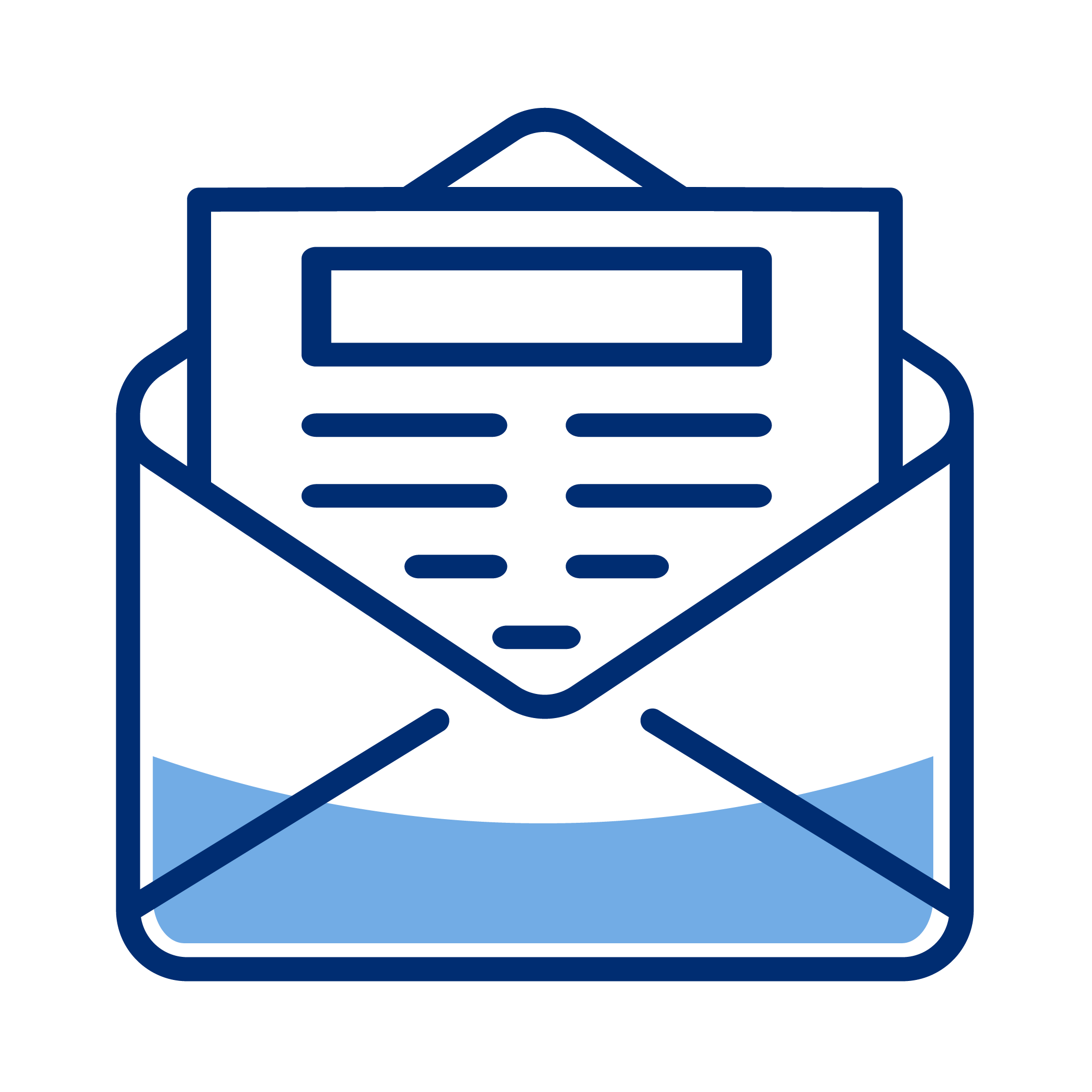 Outline of an open envelope with a letter inside.