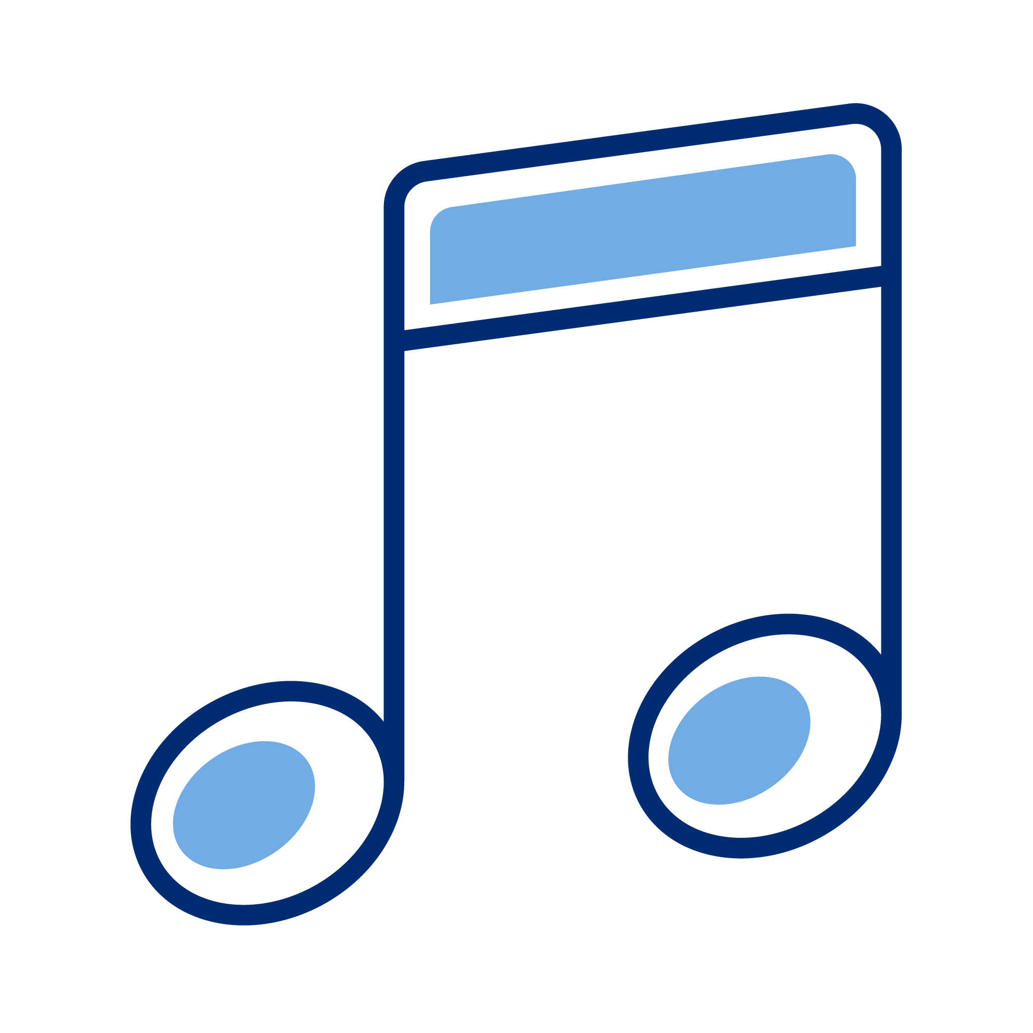 Icon of a blue musical note on a black background.