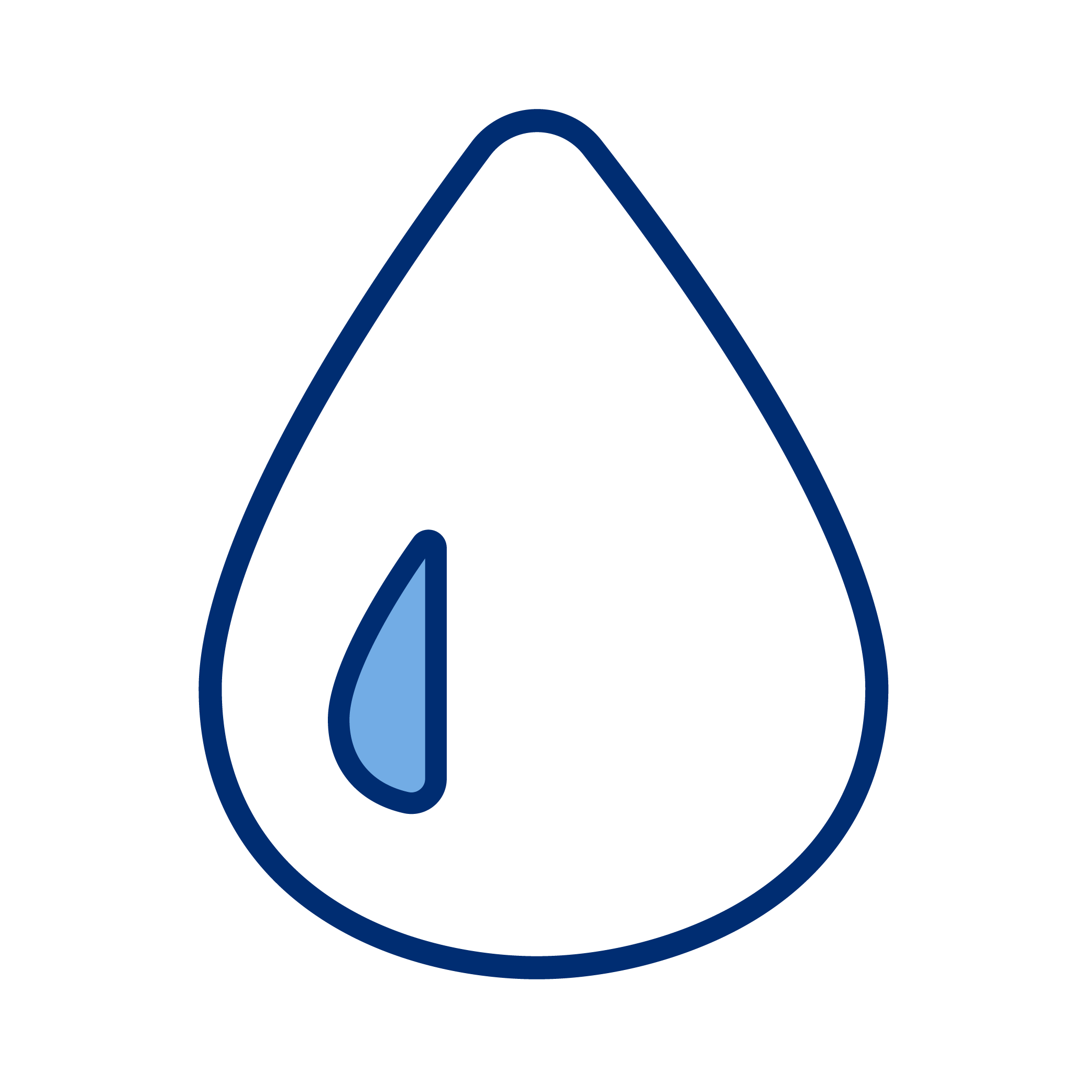 Simplified illustration of a water droplet with a blue highlight on the left side.