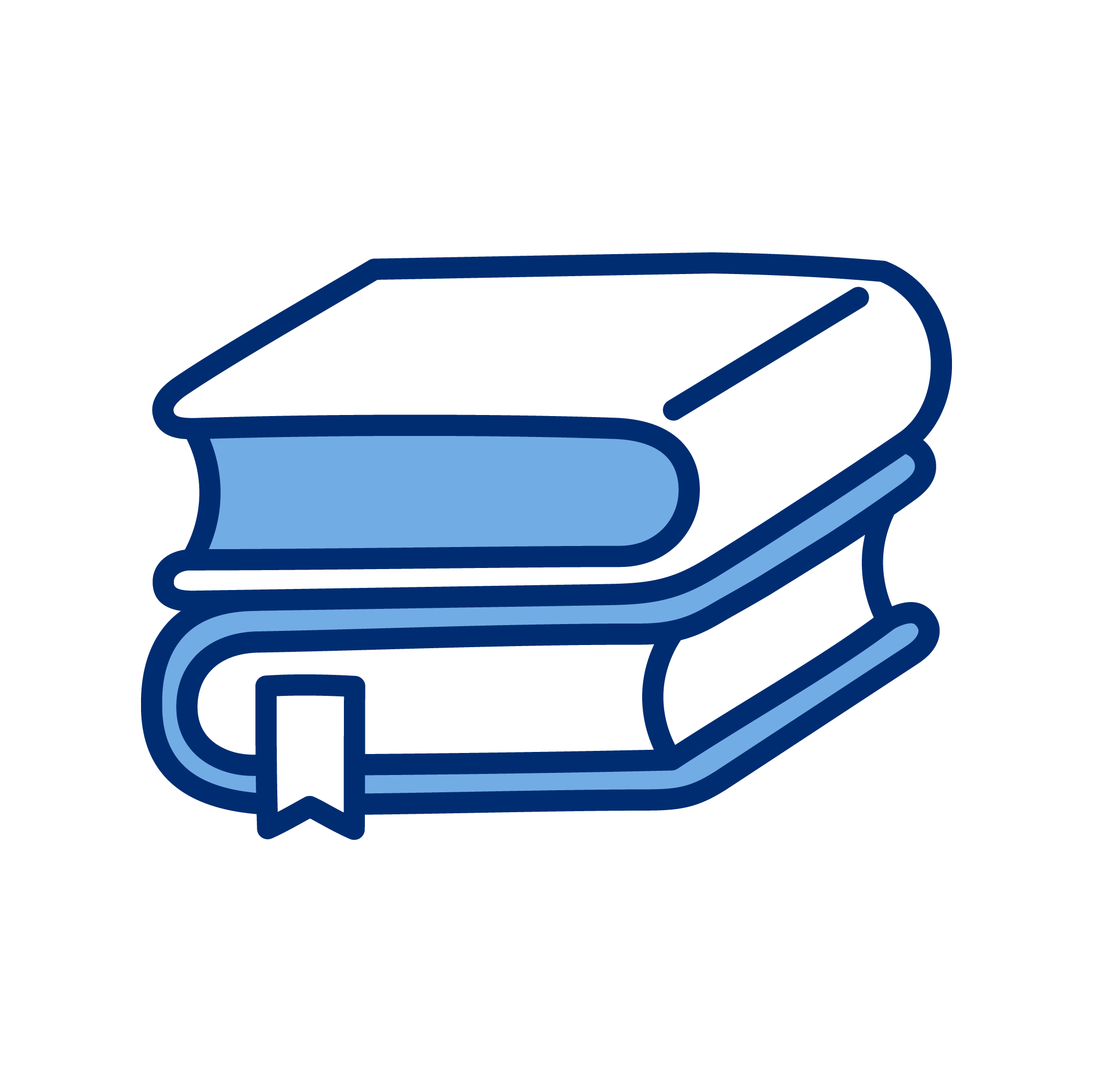 Illustration of two stacked books with a bookmark on the bottom book.