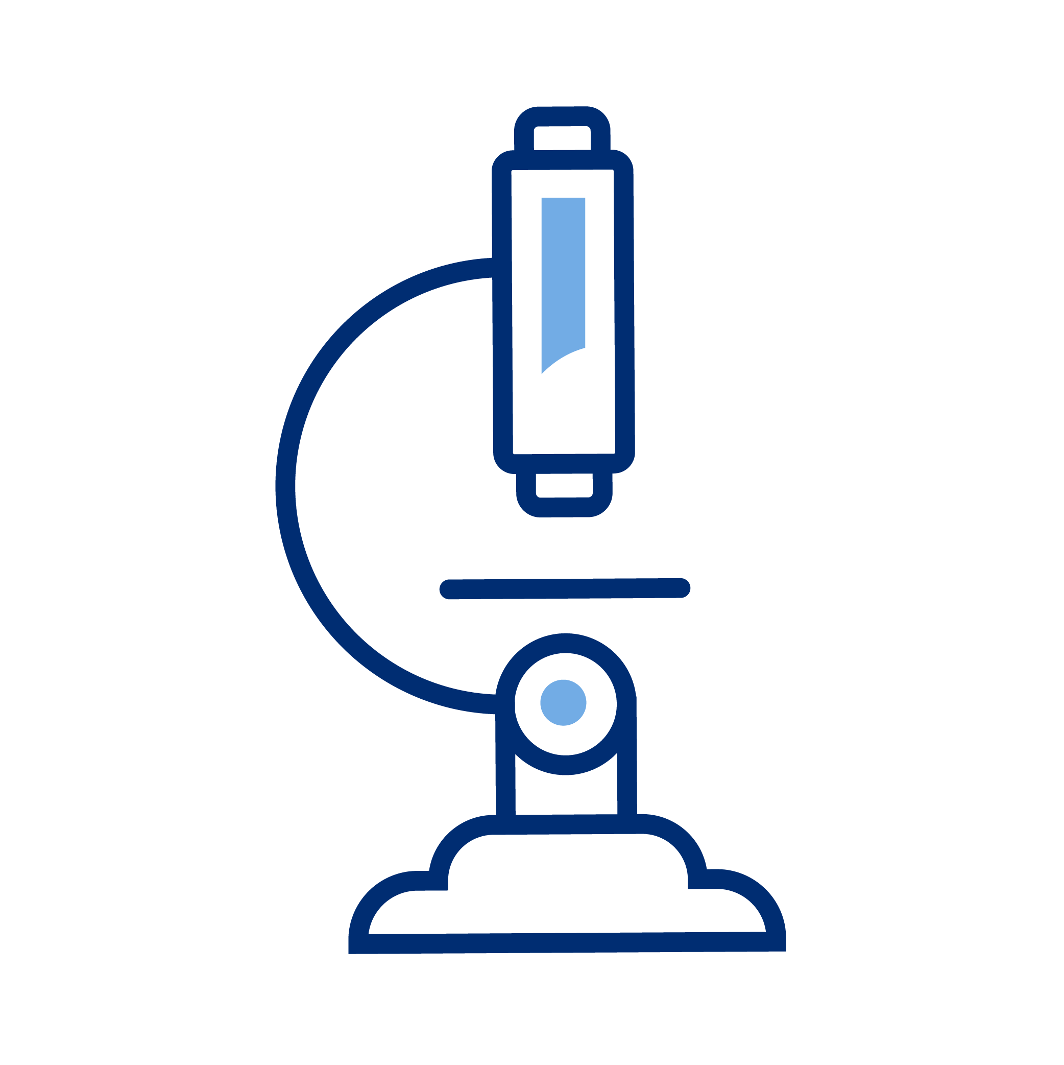 Stylized icon of a microscope with a blue outline and shading.