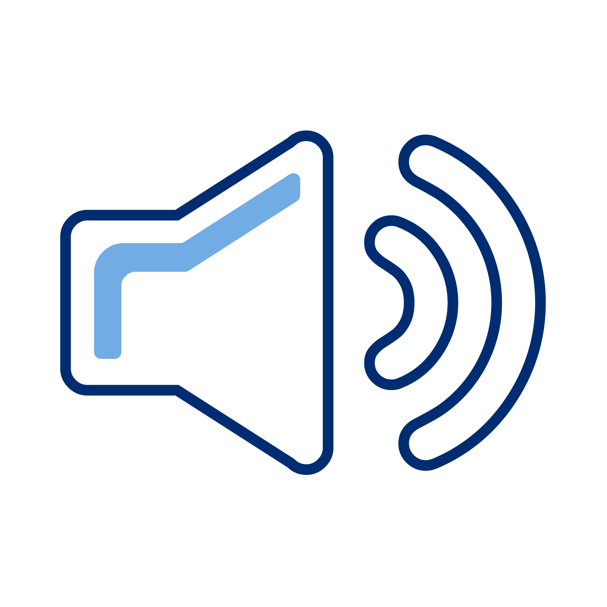 Symbolic icon of a speaker with sound waves indicating audio or volume.