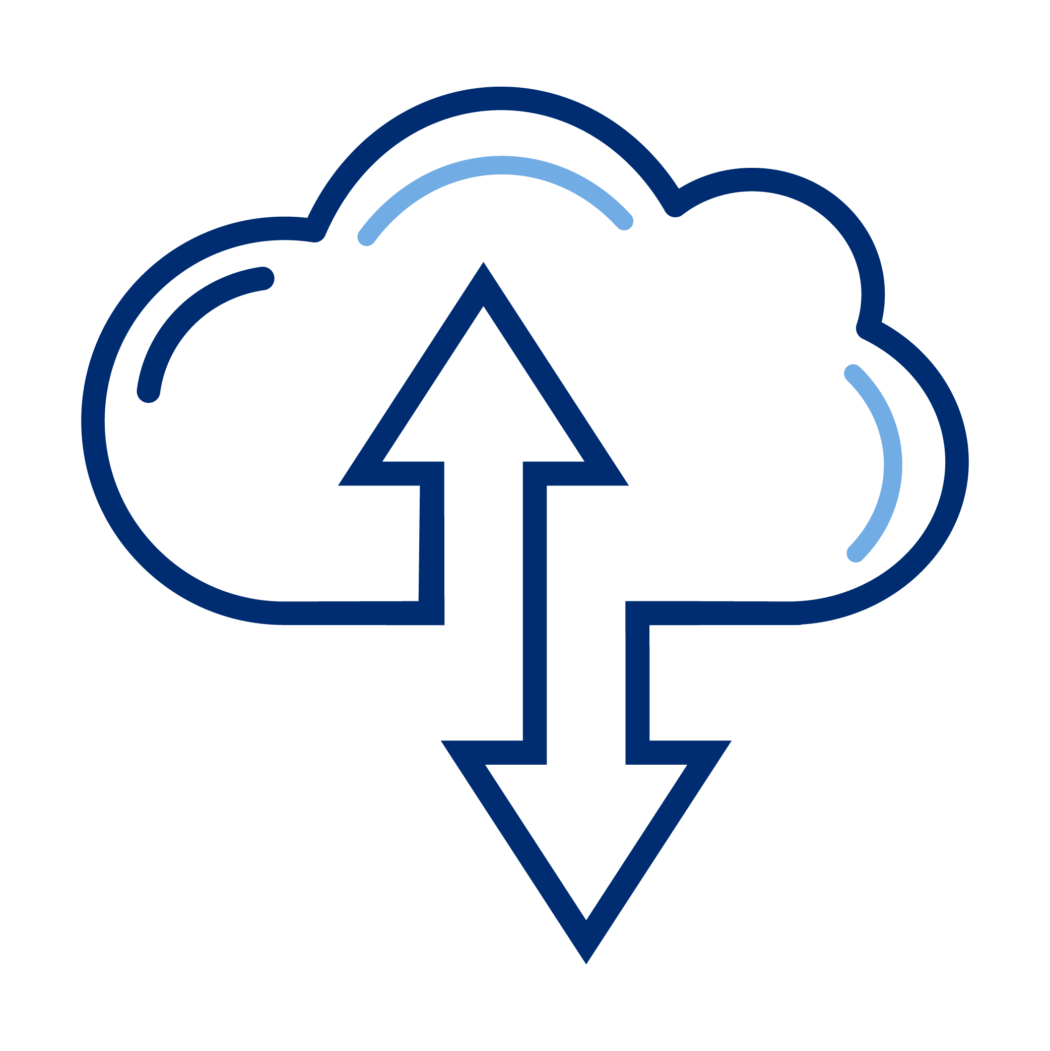 Cloud icon with up and down arrows indicating cloud data upload and download.