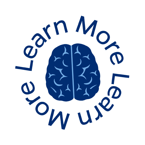 Logo featuring a blue brain illustration with the text 'Learn More Learn More' encircling it.