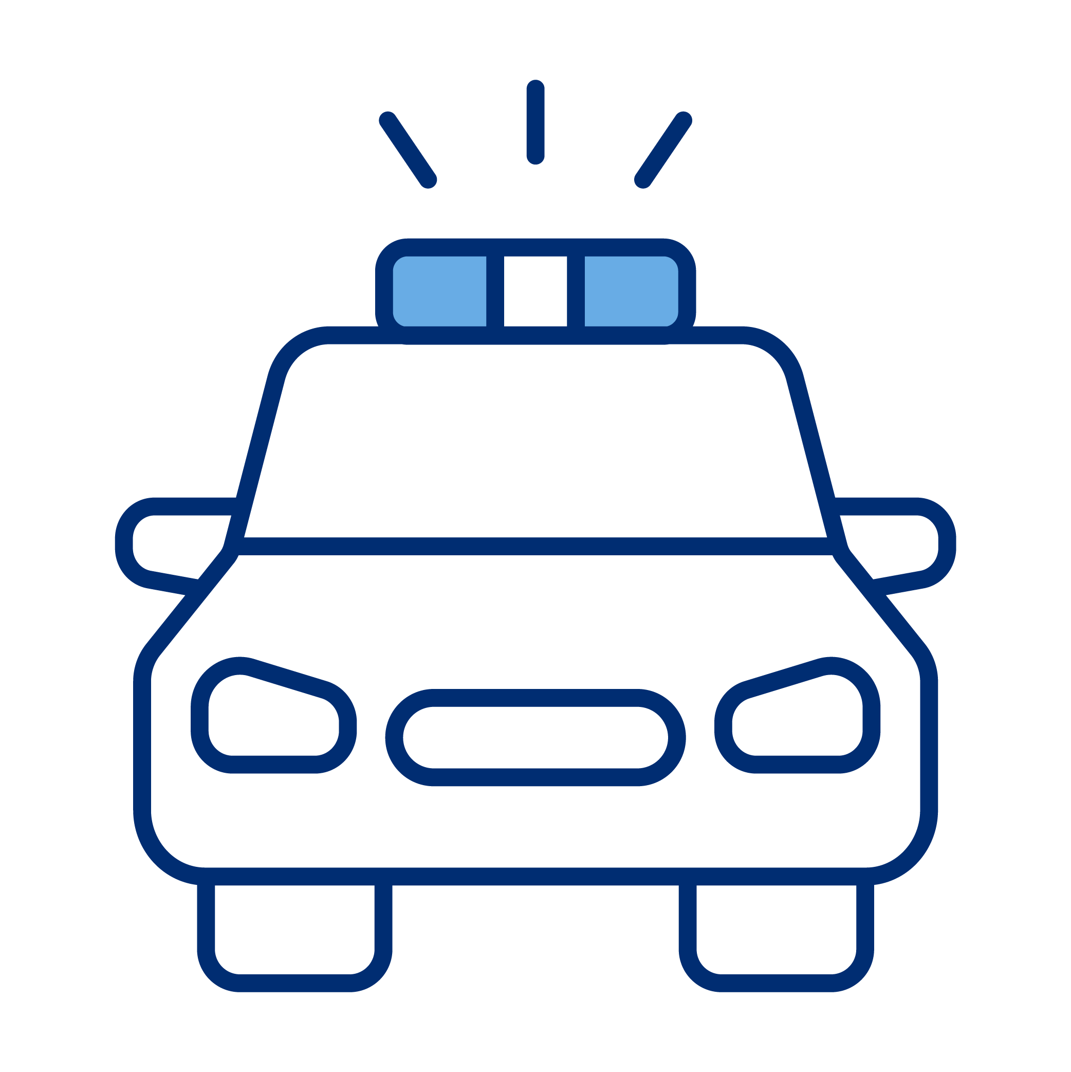 Icon of a police car with flashing lights on the roof.