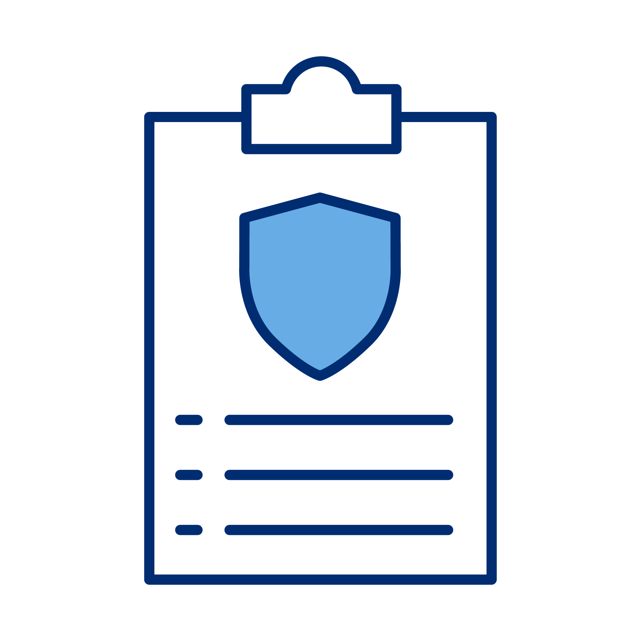 Illustration of a clipboard with a shield icon, representing security or protection.