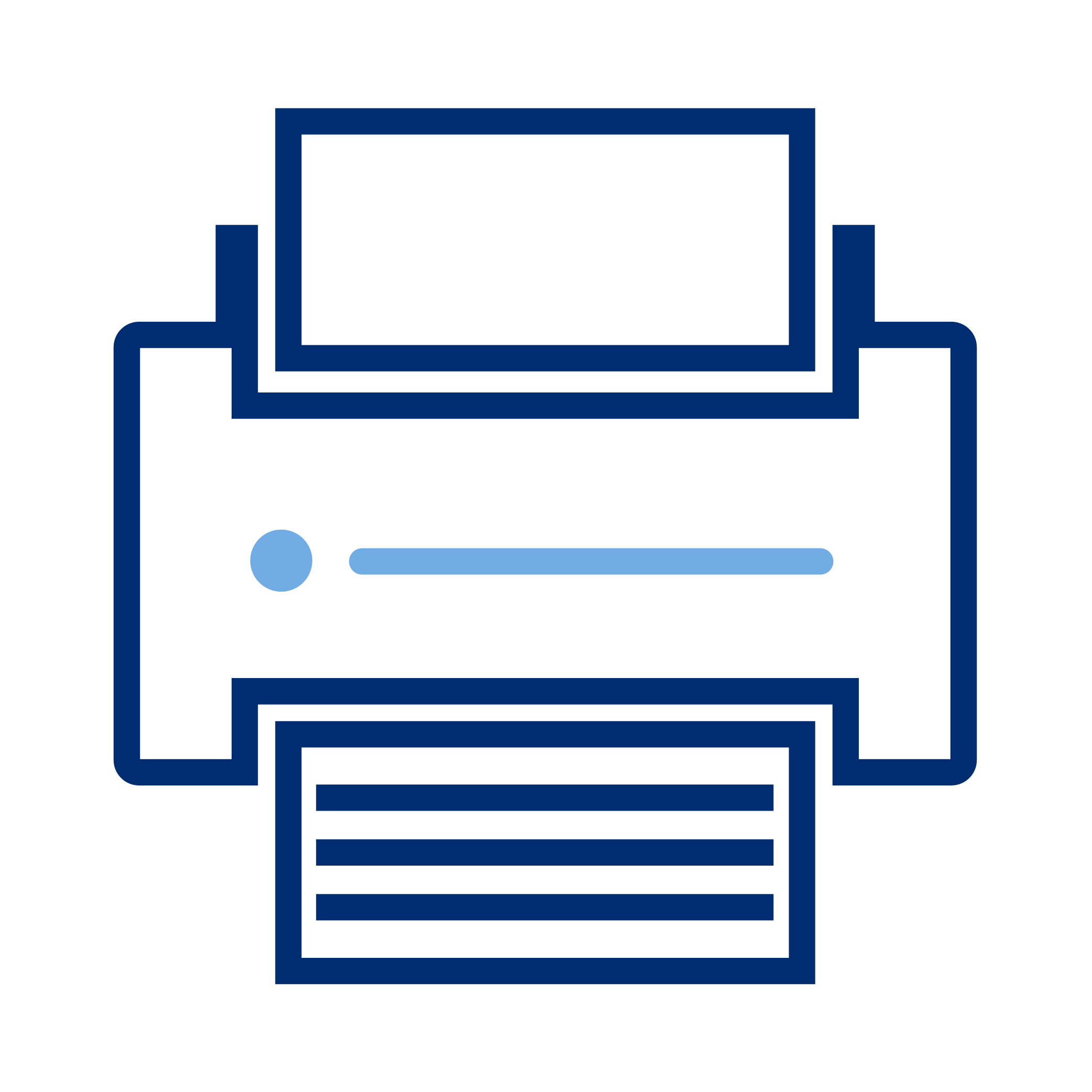 Icon of a printer with paper coming out.