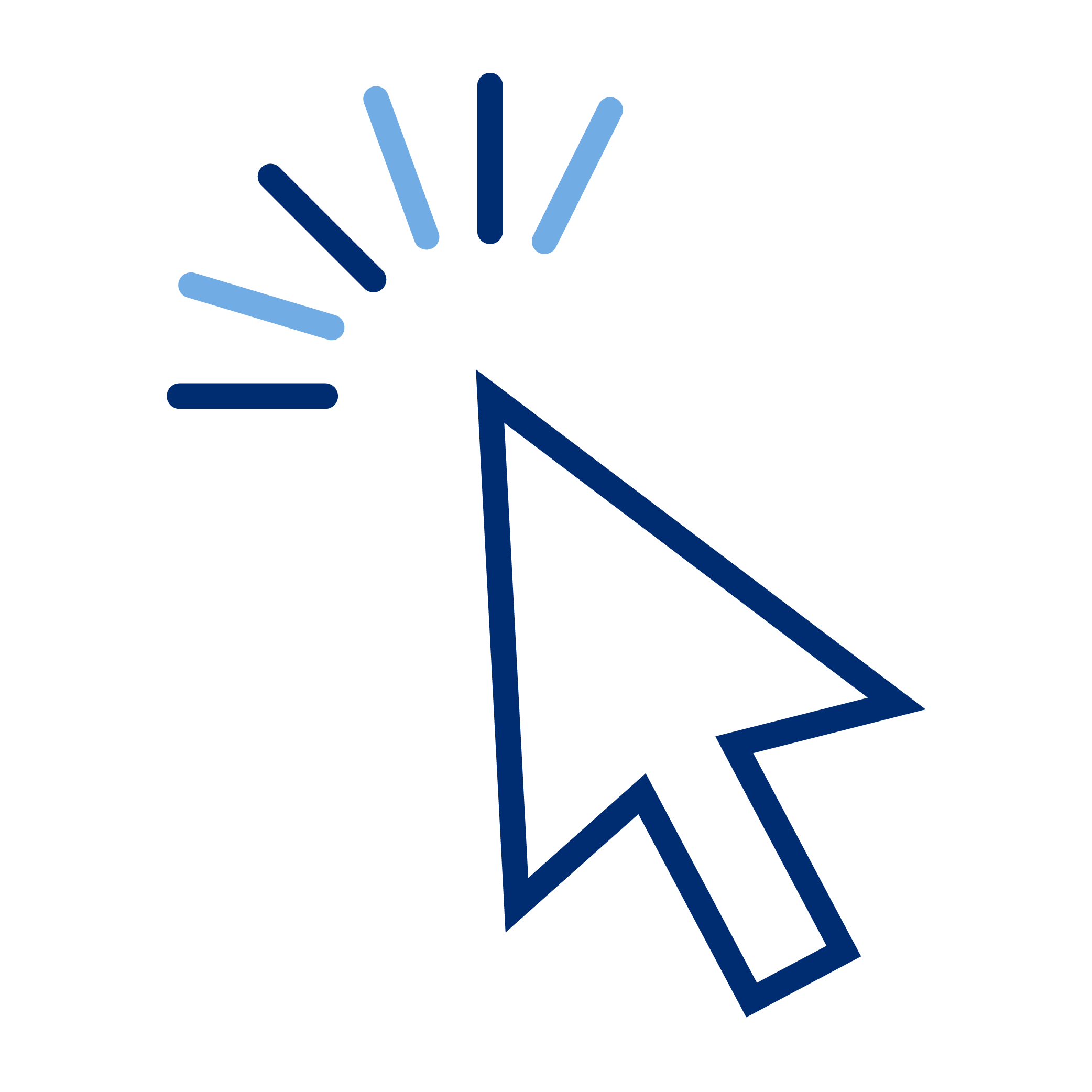 Digital illustration of a computer mouse cursor clicking on a loading or progress indicator with blue and dark blue colors.