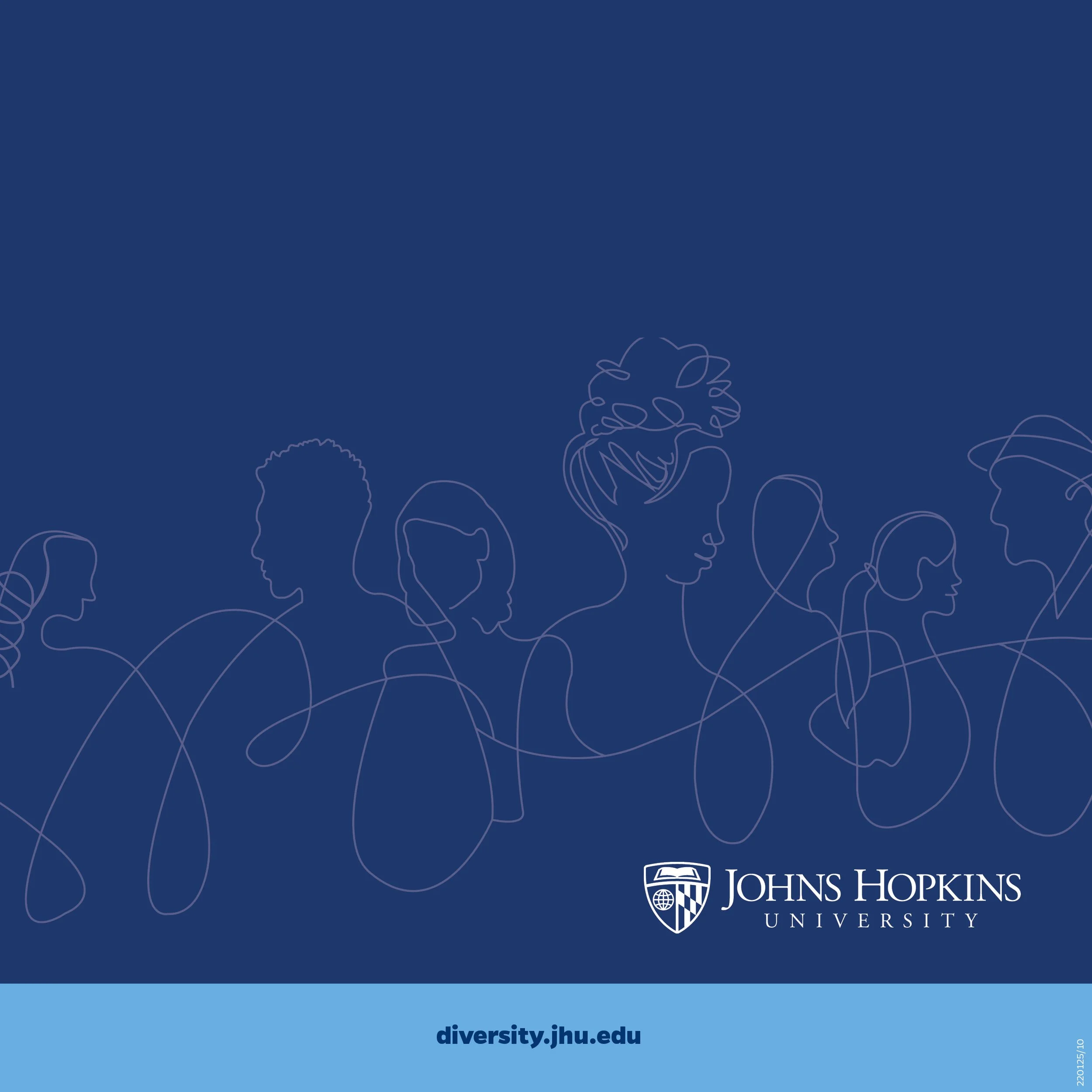 Line drawing of diverse people, some wearing masks, with Johns Hopkins University logo and website at the bottom.