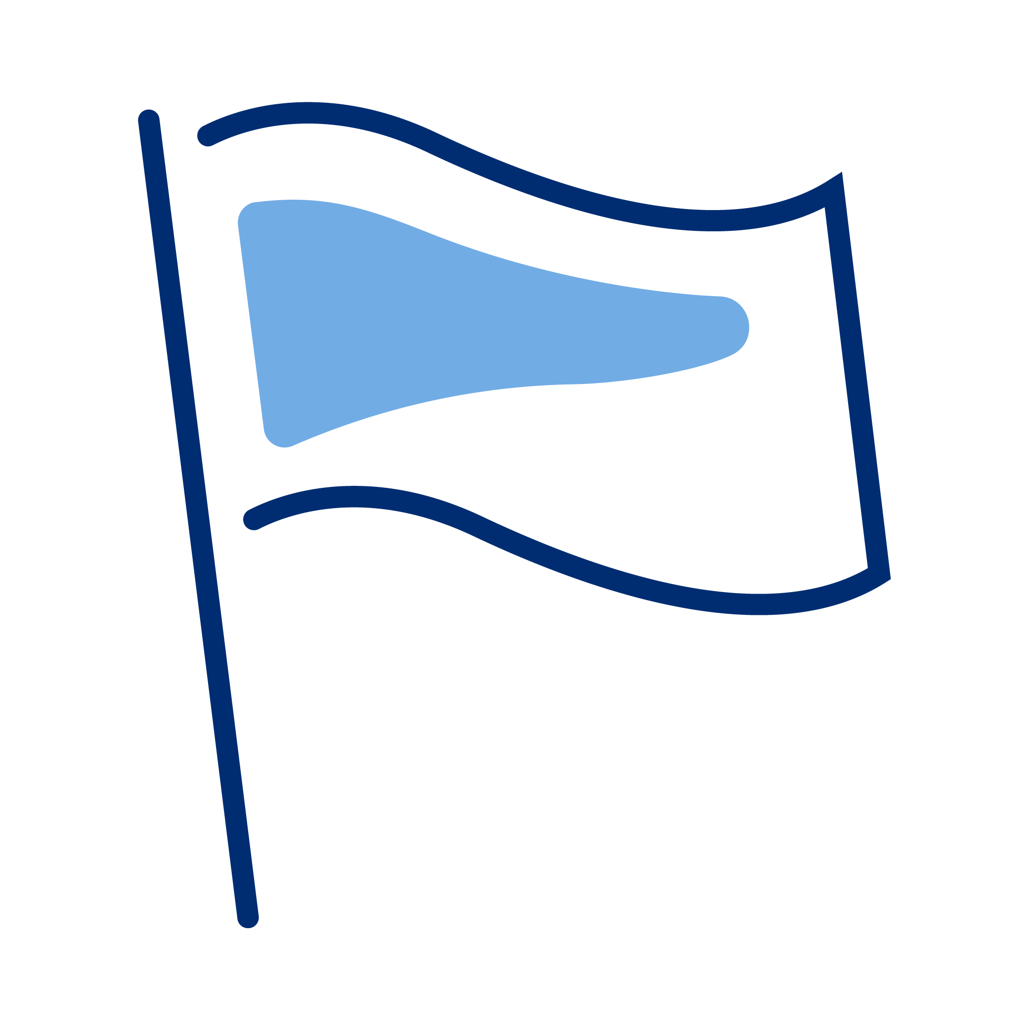 Illustration of a black flag with a blue stripe across the middle.