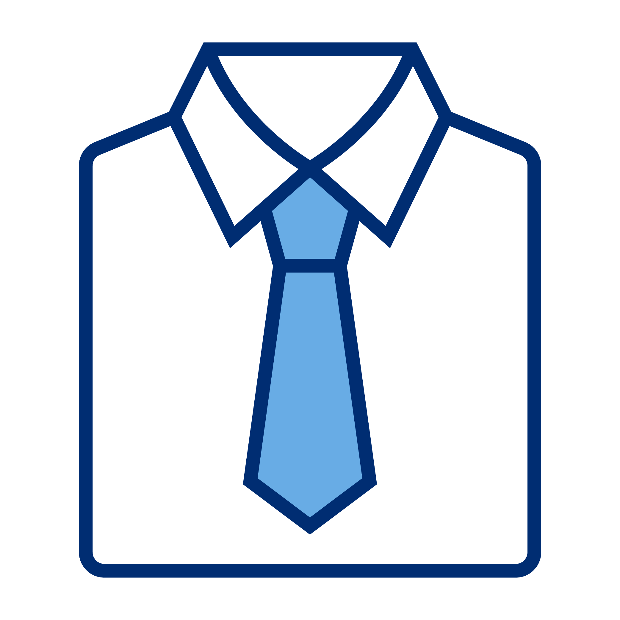Outline of a shirt and necktie in blue tones on a black background.
