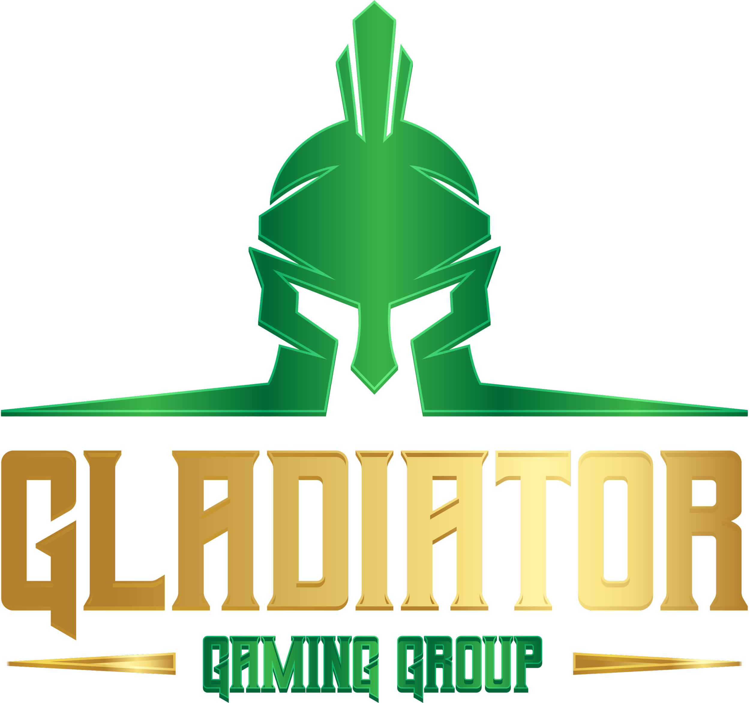 A logo featuring a stylized green Spartan helmet above the gold text 'CLADATOR' with a green banner below that reads 'GAMING GROUP'.