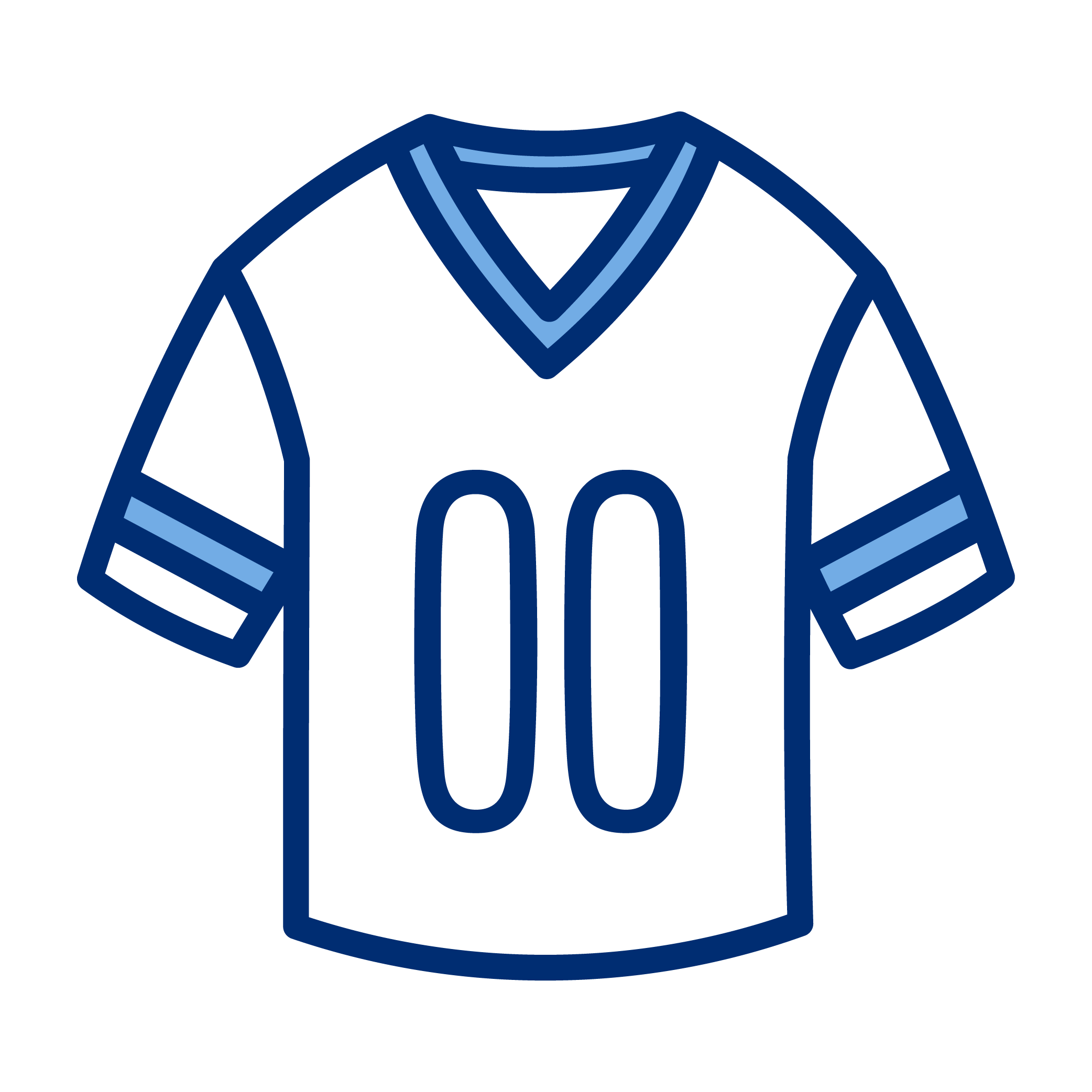 Illustration of a sports jersey with the number 00 in navy blue.