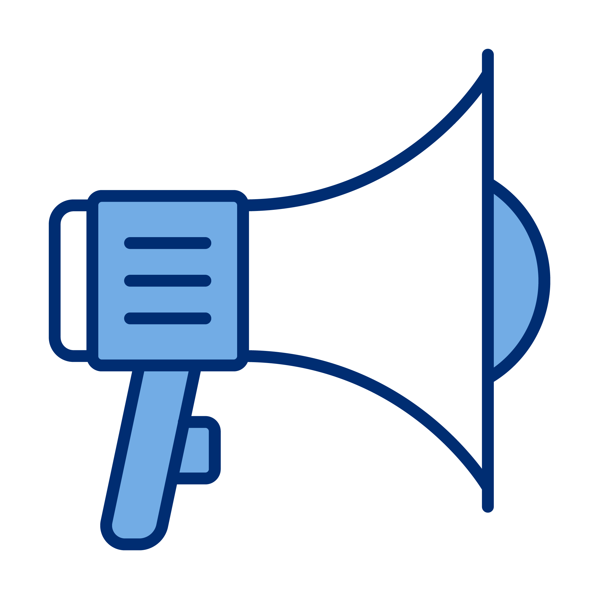 Blue and dark blue illustration of a megaphone.