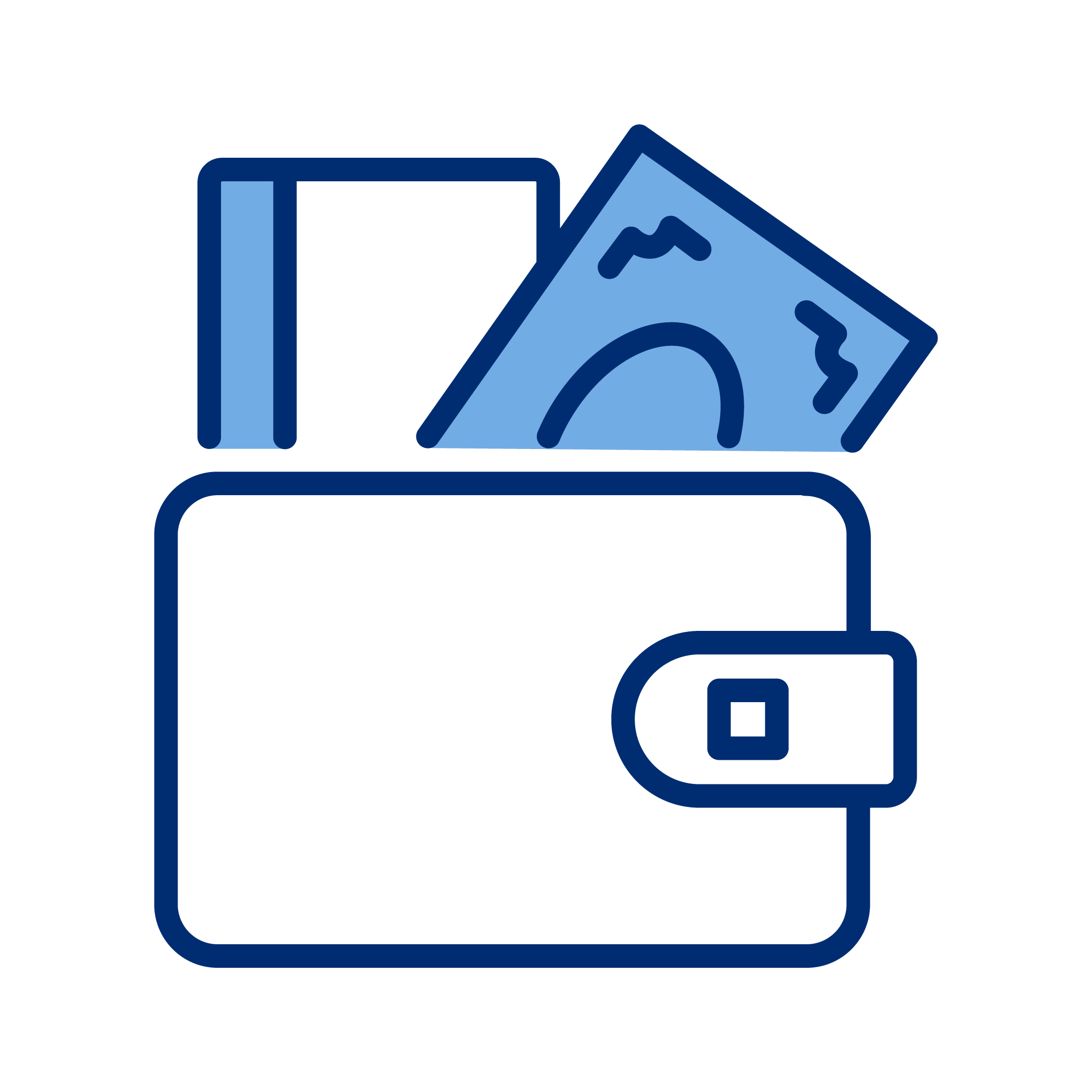 Icon of a wallet with bills inside.