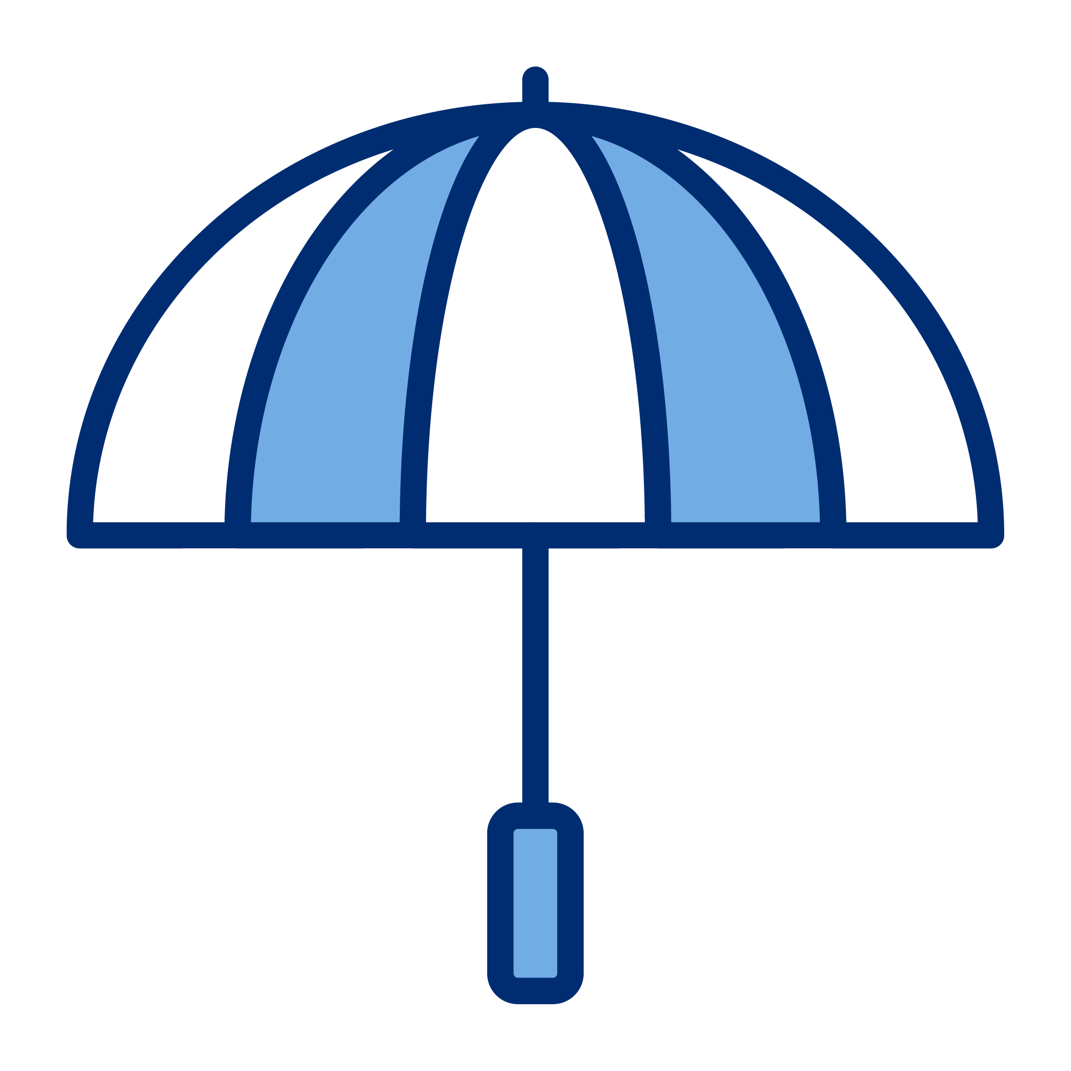 A blue and light blue umbrella icon.