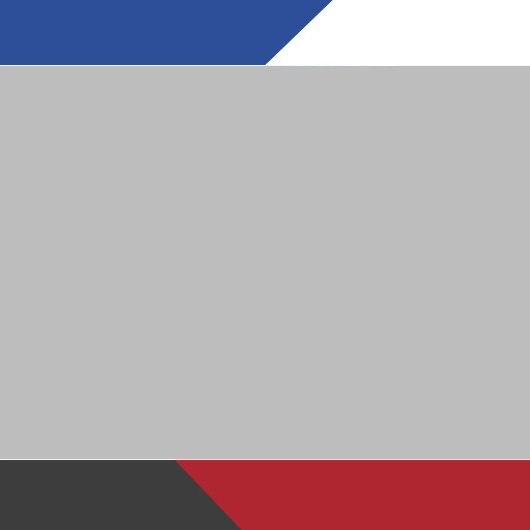 A blank template with a blue top border, a gray middle section, and a red and black bottom border.