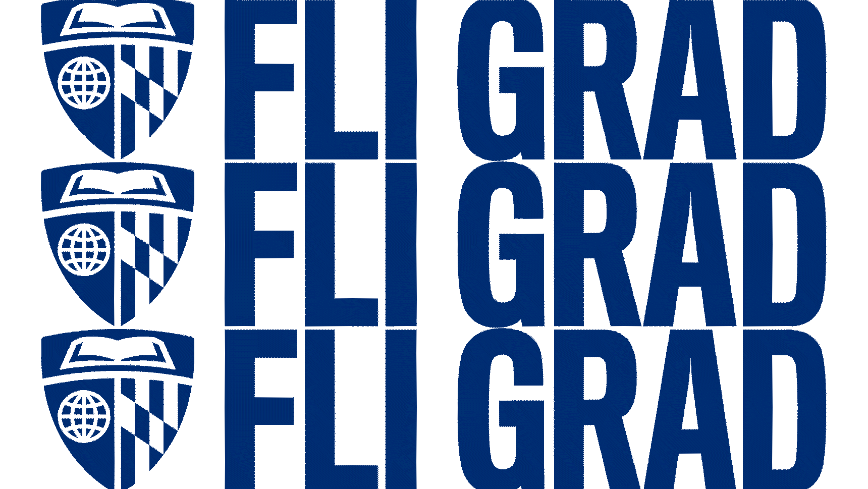 The image features a repeating pattern of the FLI Grad logo, which includes a shield with an abstract design and a globe inside, and the words 'FLI Grad' written in bold, capital letters. The logos and text are colored in various shades of blue.