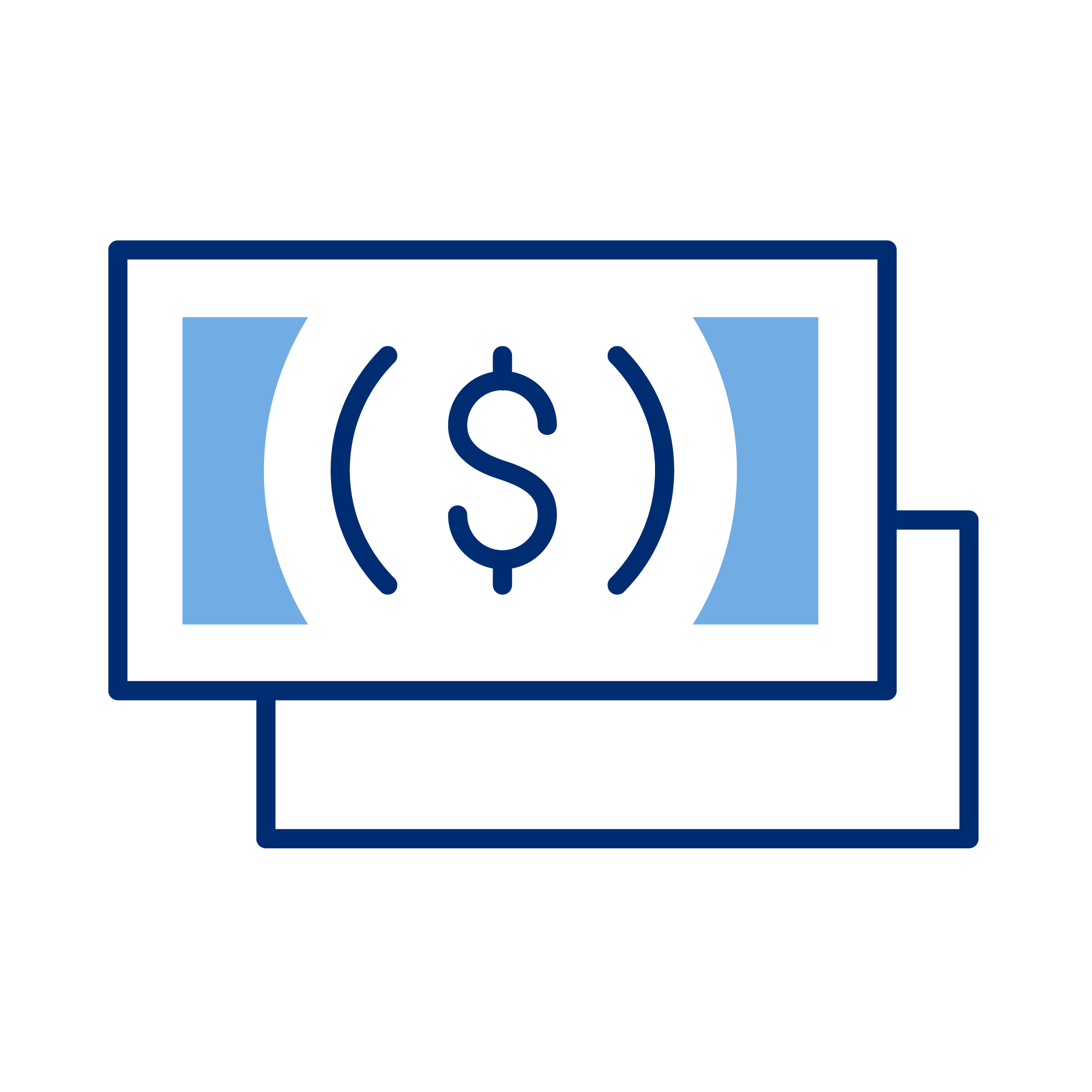 Illustration of two overlapped dollar bills, with a dollar sign in the center, in a minimalistic style.