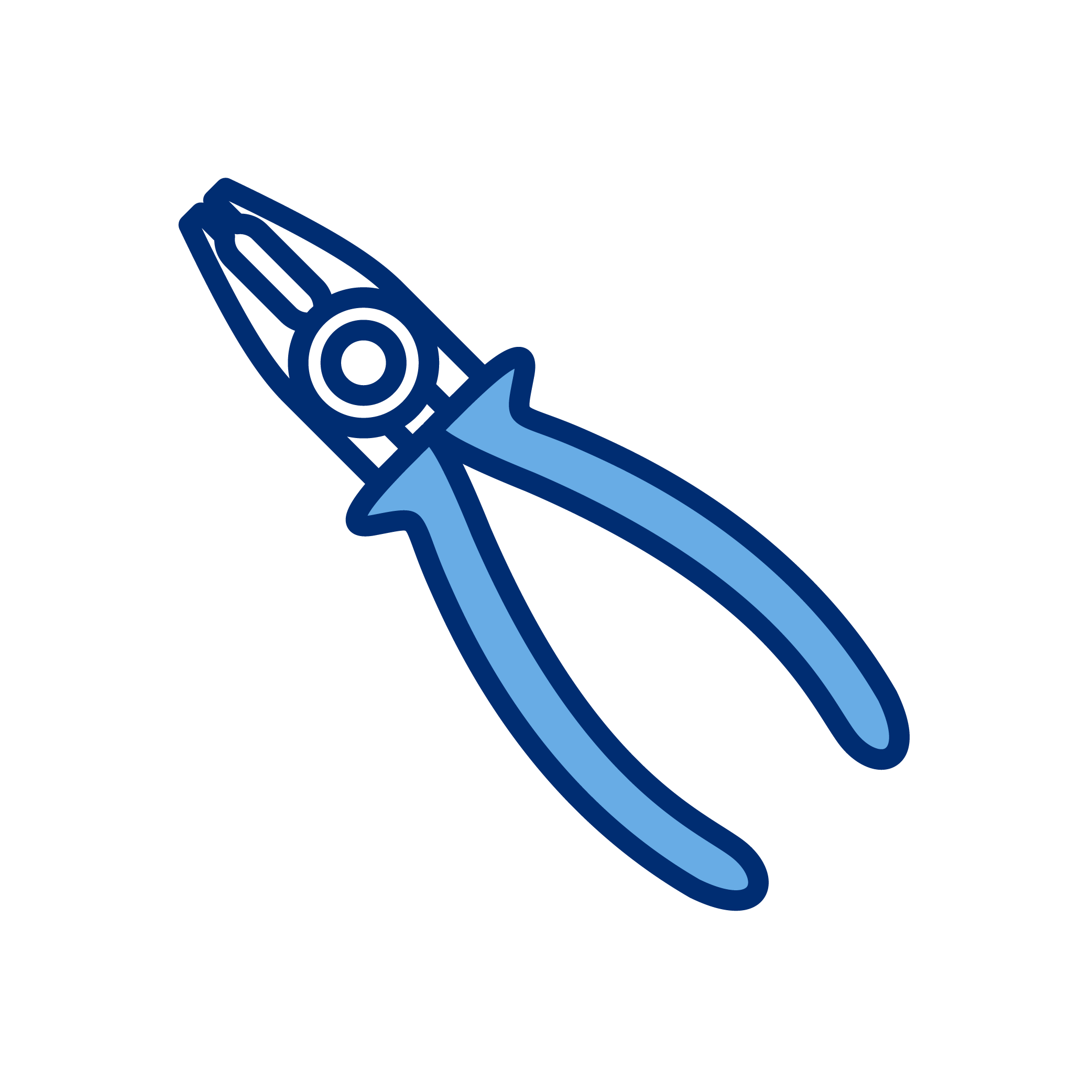 Illustration of a pair of pliers in blue outline.