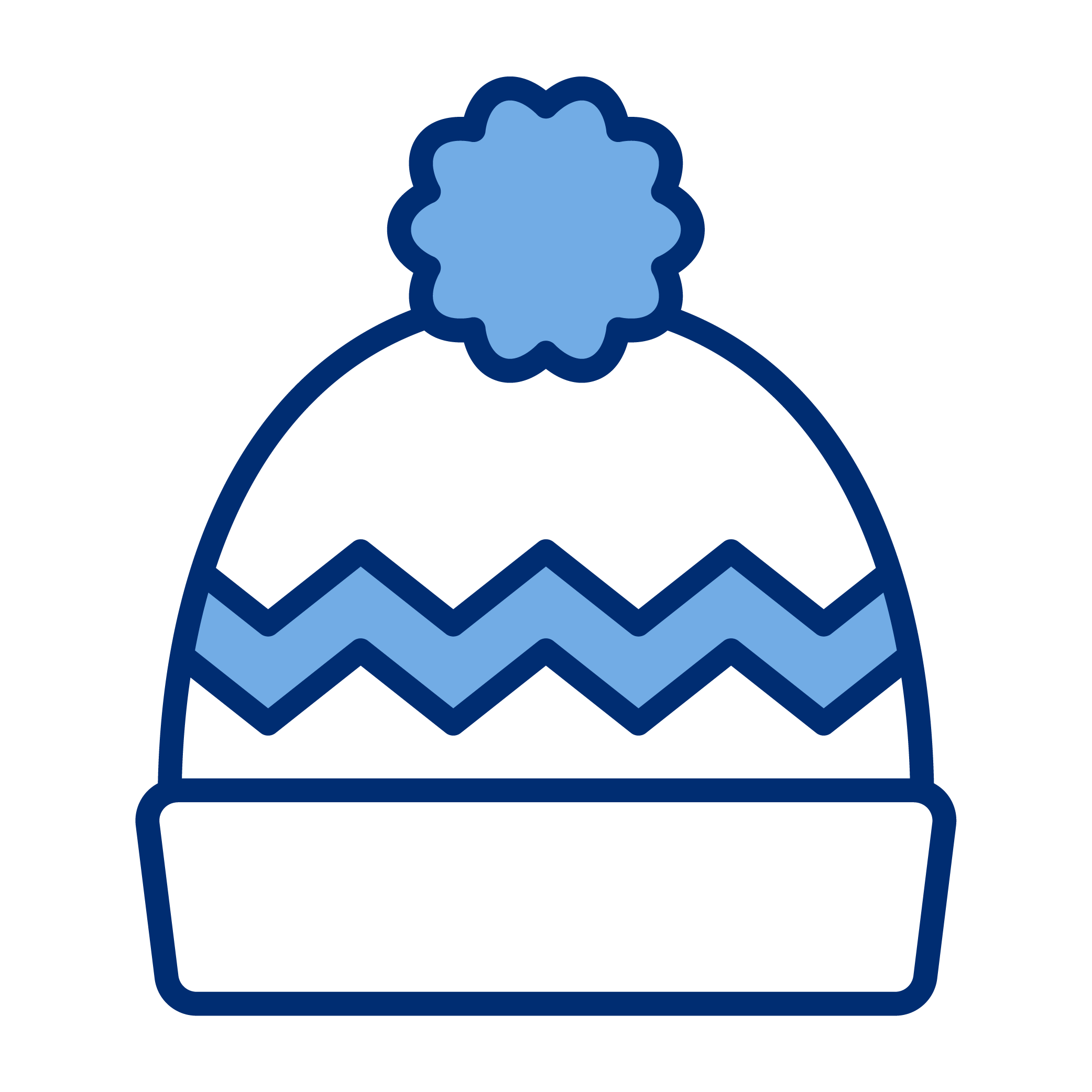 Icon of a winter knit beanie hat with a pom-pom on top, decorated with zigzag and wave patterns.