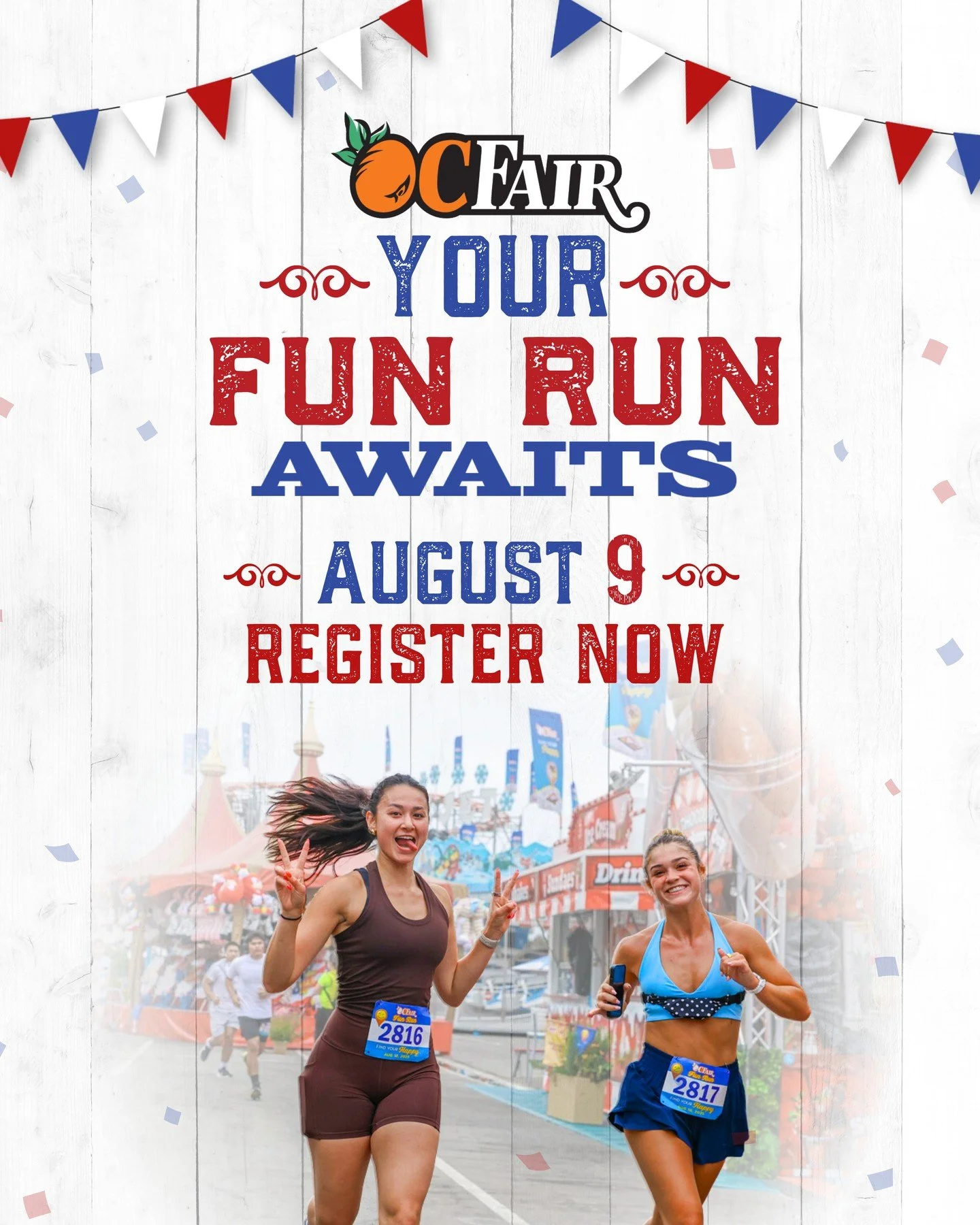 Registration for the OC Fair Fun Run 5k + 1.1 mile is NOW OPEN!!! 🏃✨️ Don't miss your chance to run, walk, or skip through the OC Fair. Plus, enjoy fair games and chances to win prizes along the course. ❤️💙⁠
⁠
Register now for the LOWEST rates! Pri