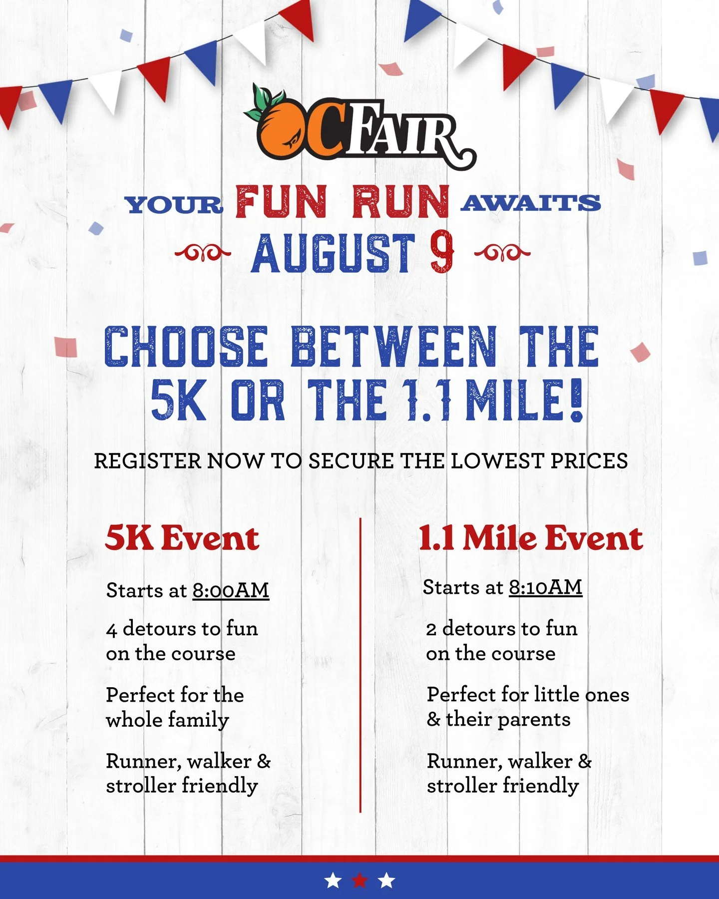 Did you know that the OC Fair Fun Run has BOTH a 5K &amp; 1.1 mile option?🎡🏃 ⁠
⁠
Perfect for the whole family to run, walk, or skip through the OC Fair before it opens to the public! Play games, make memories, and enjoy the fair in a whole new way.