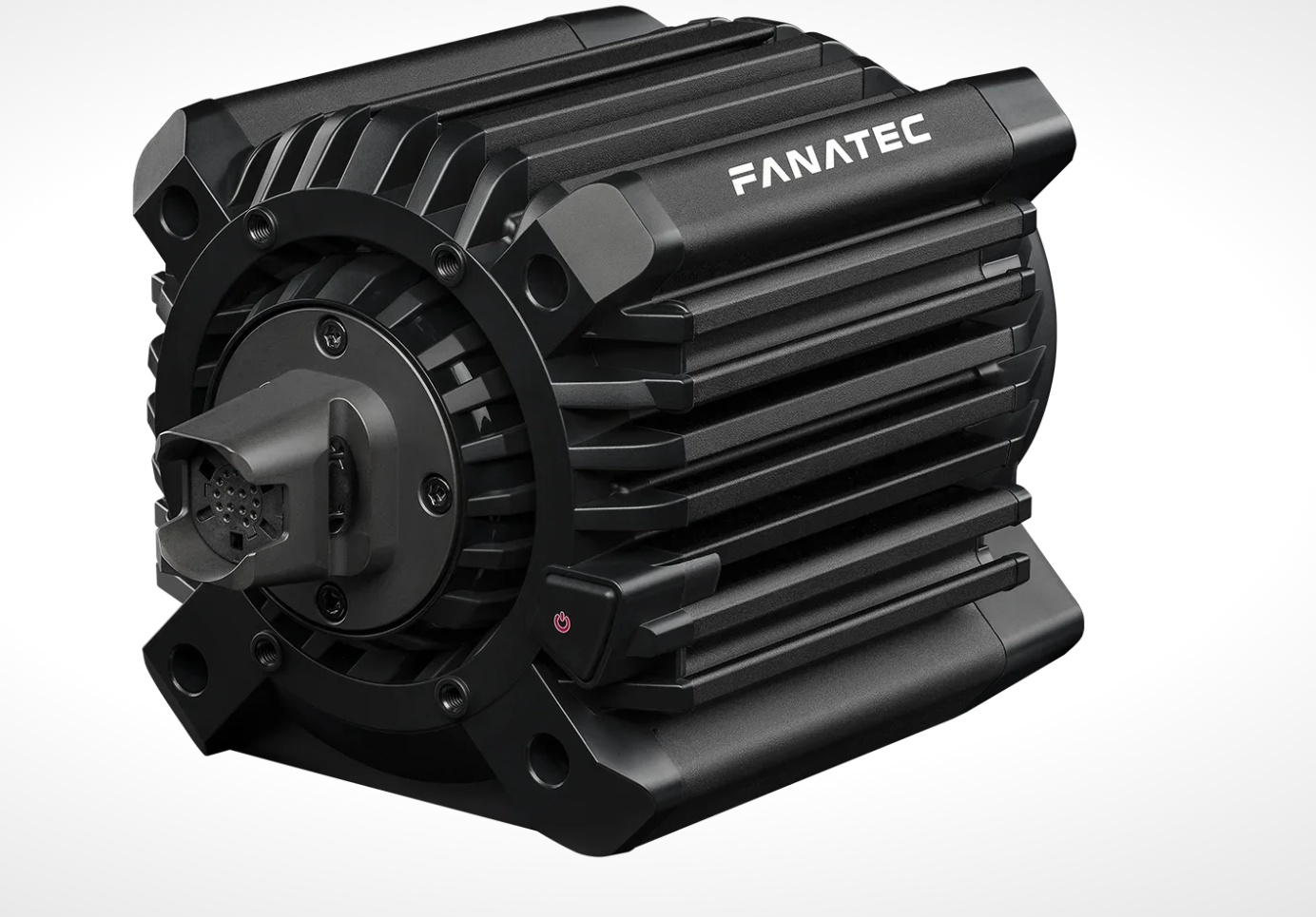 A black underwater electric thruster with the brand name FANATEC, featuring a cylindrical motor with fins for cooling and a propeller shaft at the front.